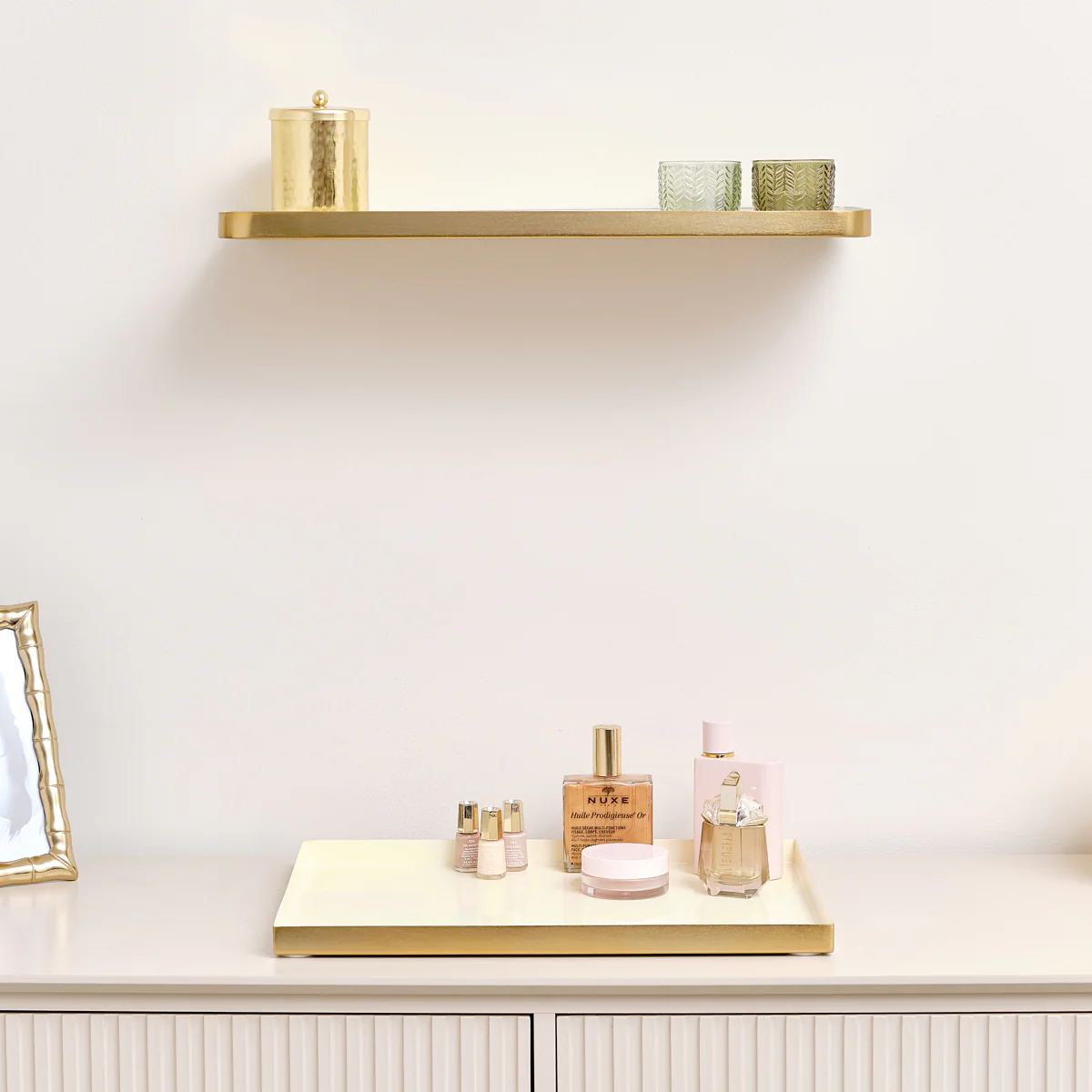 Gold & Ivory Enamelled Metal Wall Shelf - 50cm - Image 5