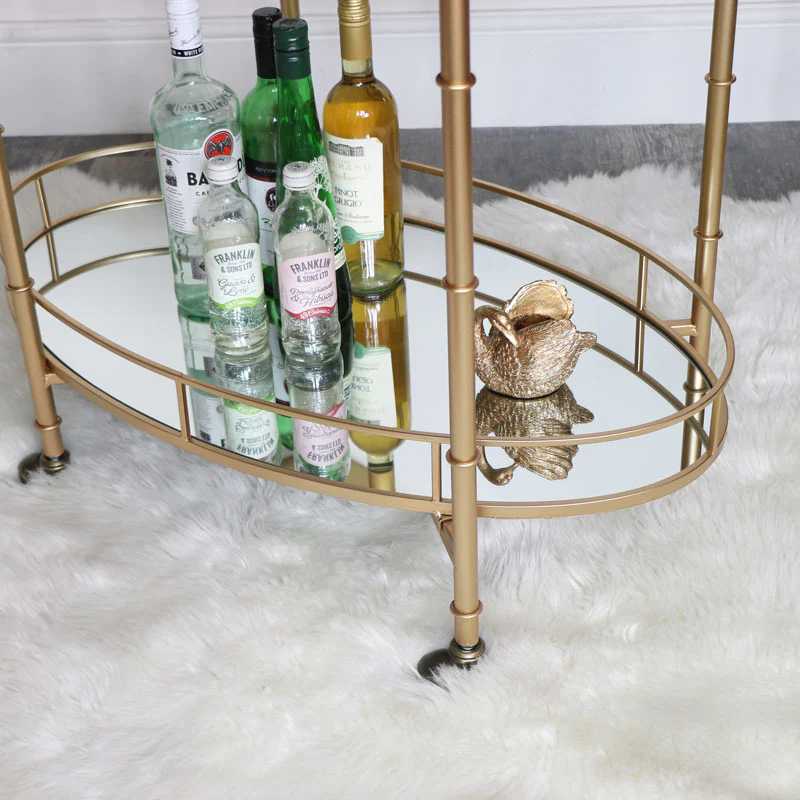 Gold Mirrored Oval Drinks Trolley - Image 7