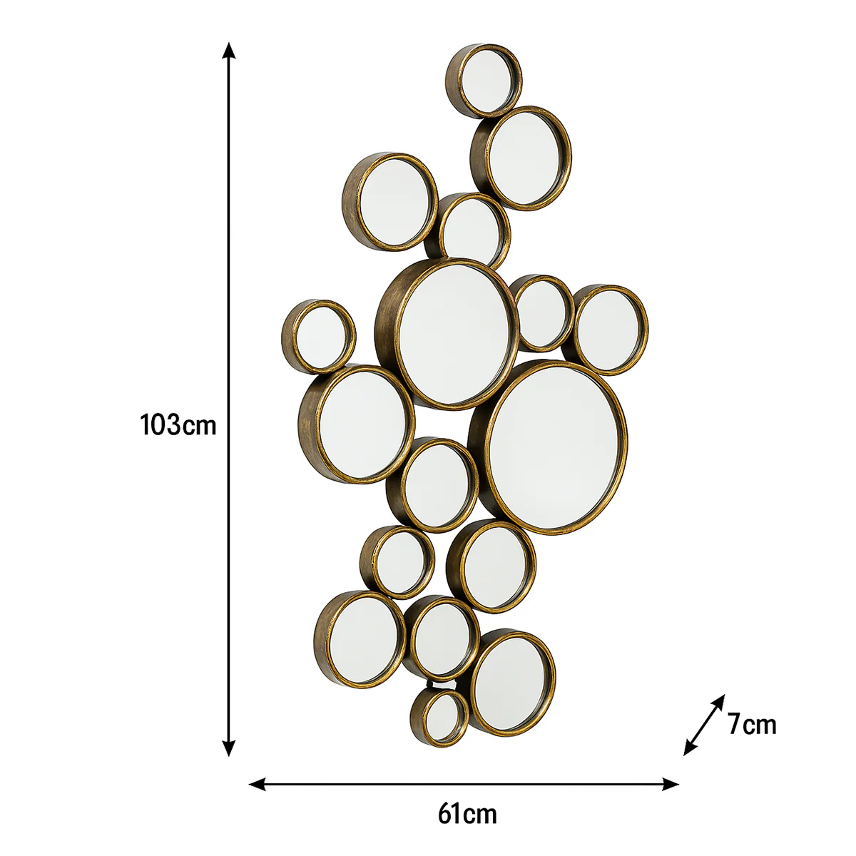 Gold Multi Circle Wall Mirror 61cm x 103cm - Image 3