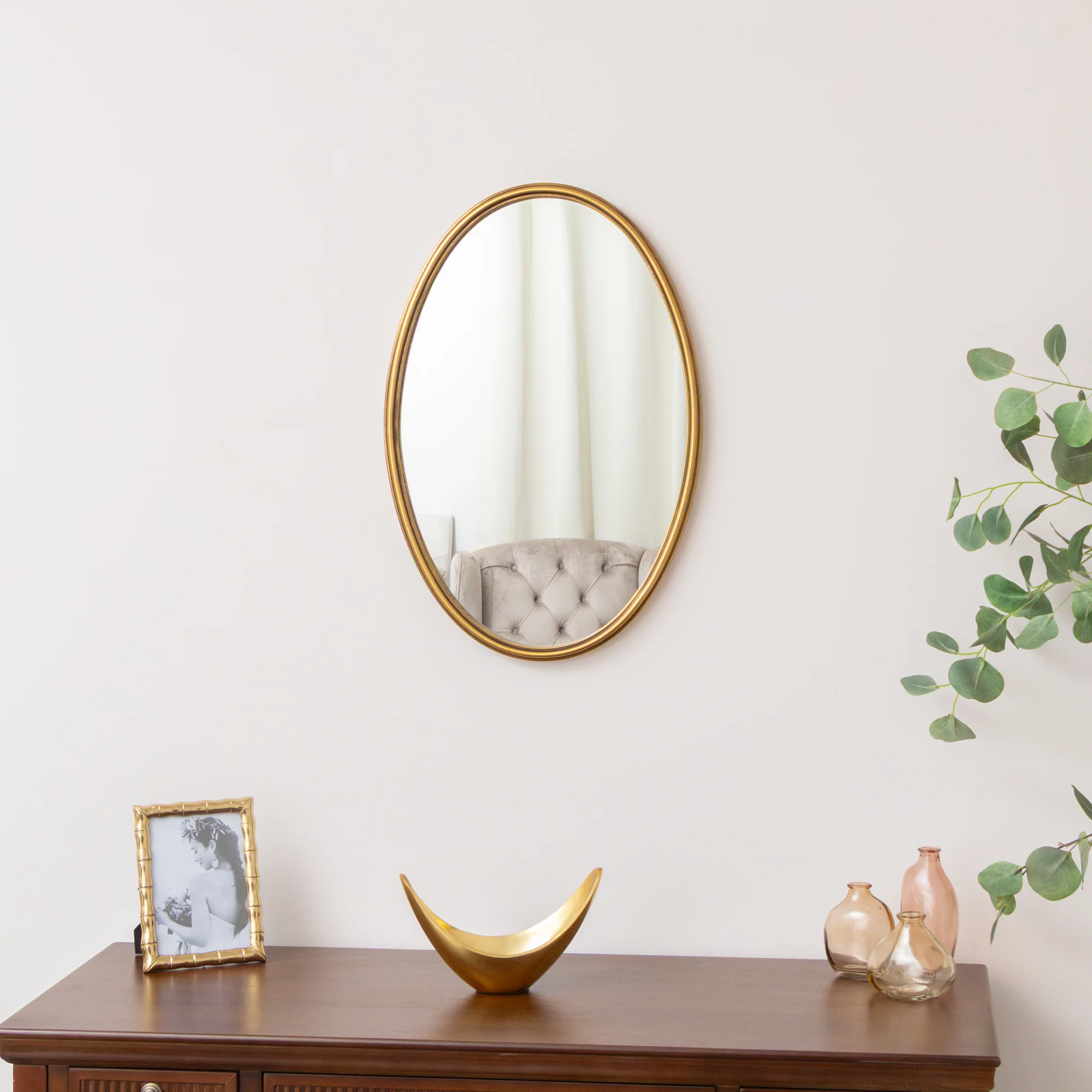 Gold Oval Metal Framed Wall Mirror - 60cm x 40cm - Image 5
