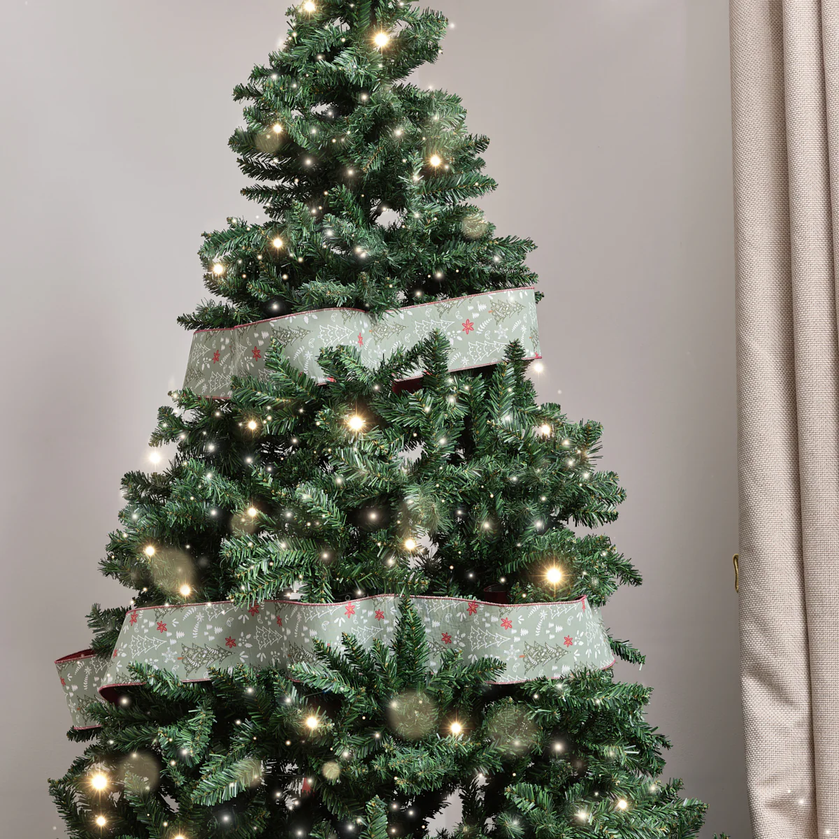 Green Christmas Tree Detailed Fabric Tree Ribbon - 270cm (2.7m / 106.3')