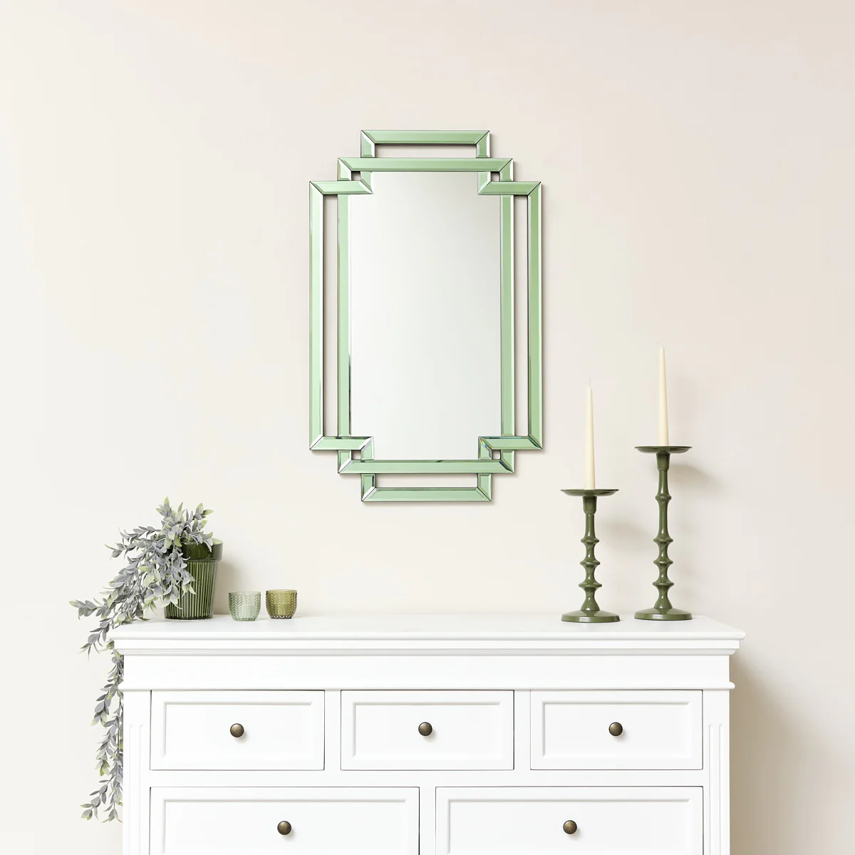 Green Glass Art Deco Rectangle Wall Mirror - 80cm x 50cm - Image 4
