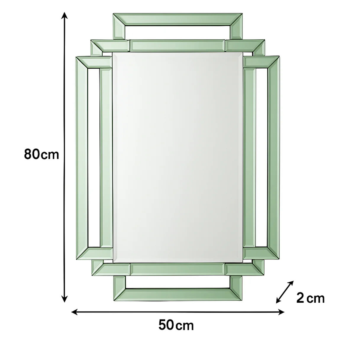 Green Glass Art Deco Rectangle Wall Mirror - 80cm x 50cm - Image 5