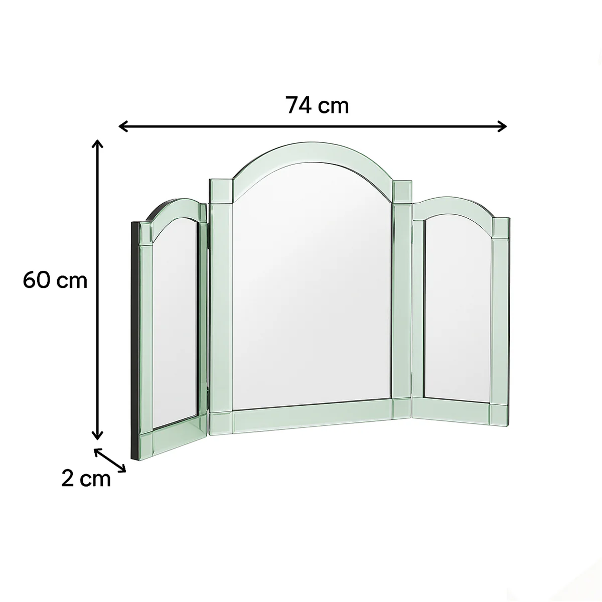 Green Glass Art Deco Triple Mirror 74cm x 60cm - Image 3