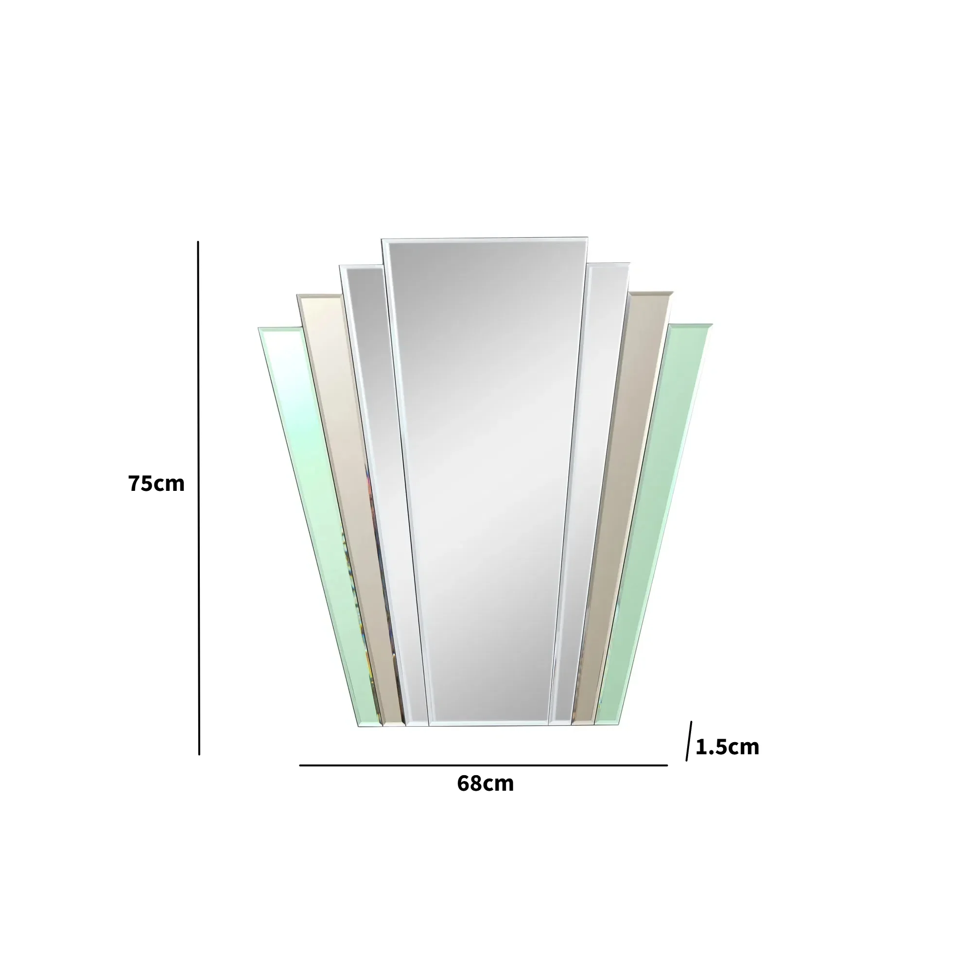 Green & Mocha Glass Art Deco Fan Wall Mirror 75cm x 68cm - Image 7