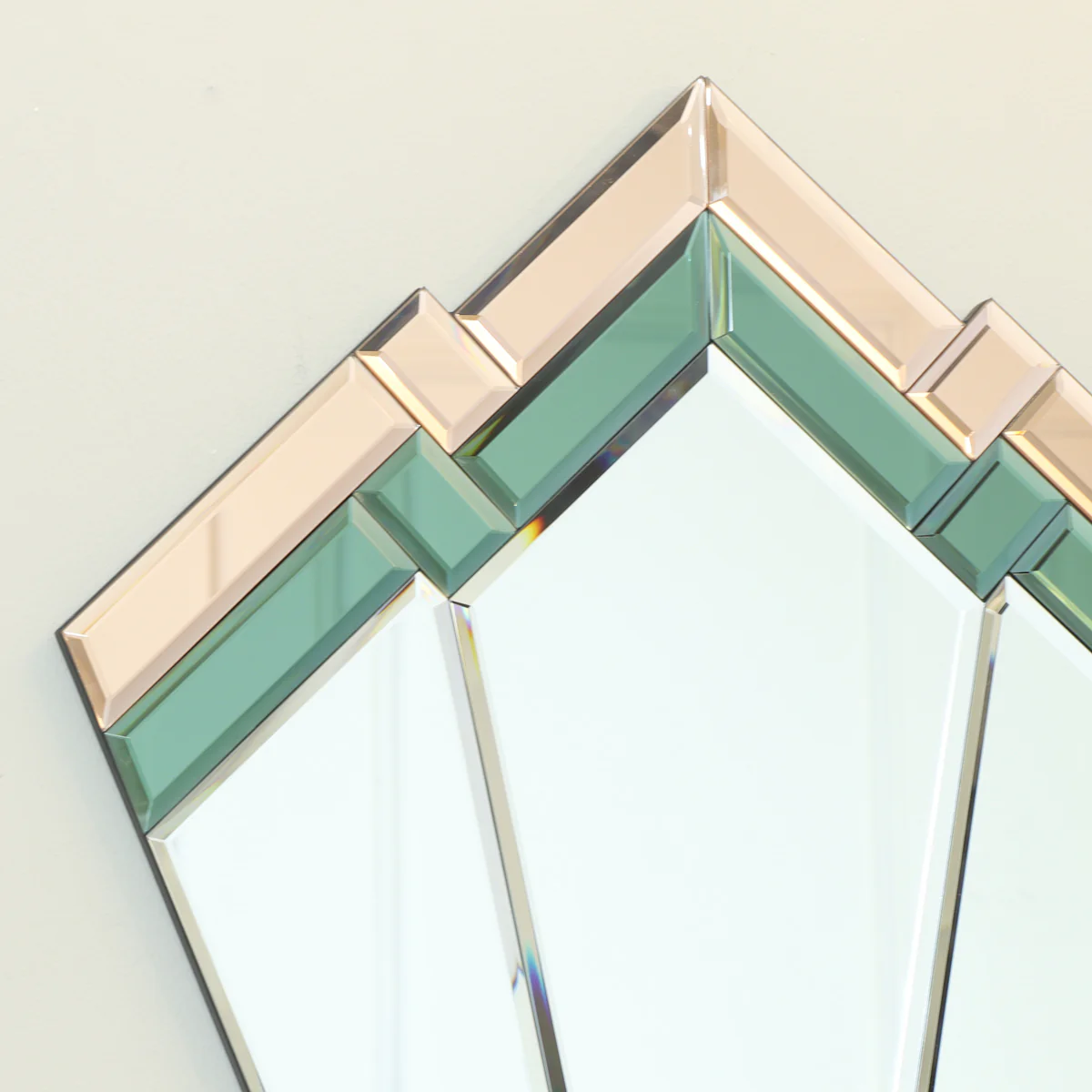 Green & Pink Glass Art Deco Fan Wall Mirror 60cm x 40cm - Image 2