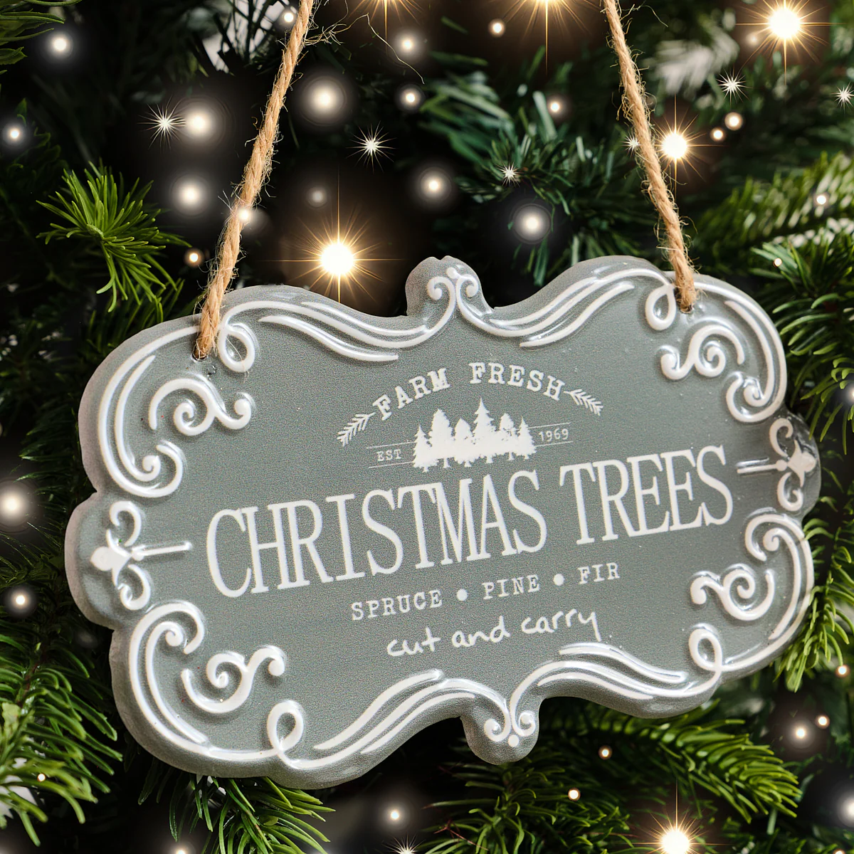 Green & White Christmas Trees Hanging Sign - 18cm x 10.5cm - Image 2