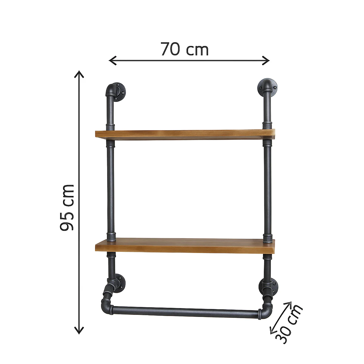 Industrial Metal & Wood Pipe Wall Shelves - Image 3