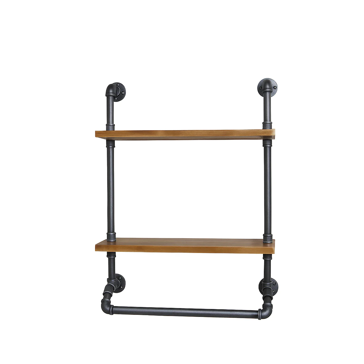 Industrial Metal & Wood Pipe Wall Shelves - Image 4