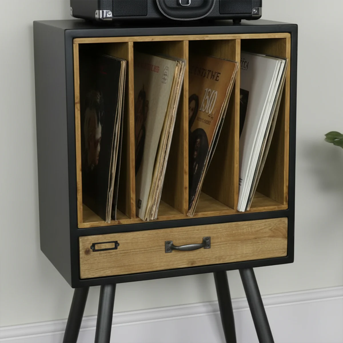 Industrial Retro Style Vinyl Record Storage Cabinet - Image 2