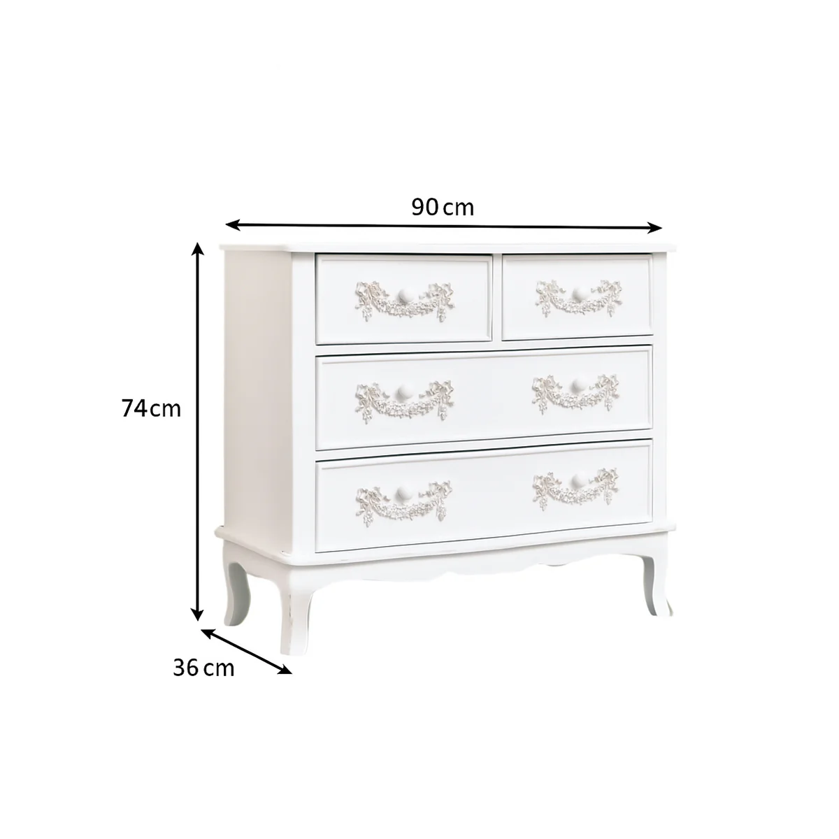 Antique White 4 Drawer Chest of Drawers - Pays Blanc Range - Image 8