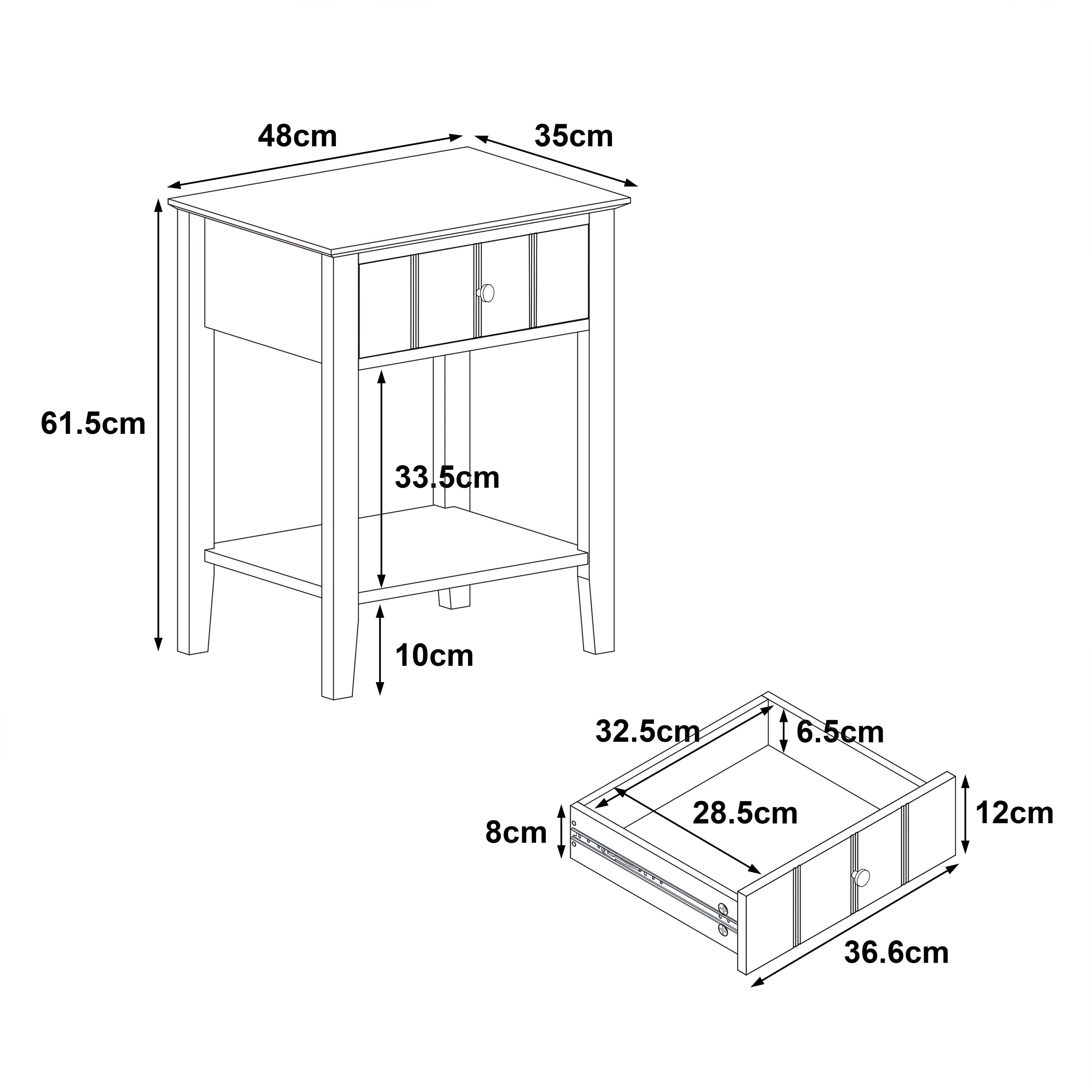 Ivory One Drawer Bedside Table with Shelf - Padstowe Ivory Range - Image 5