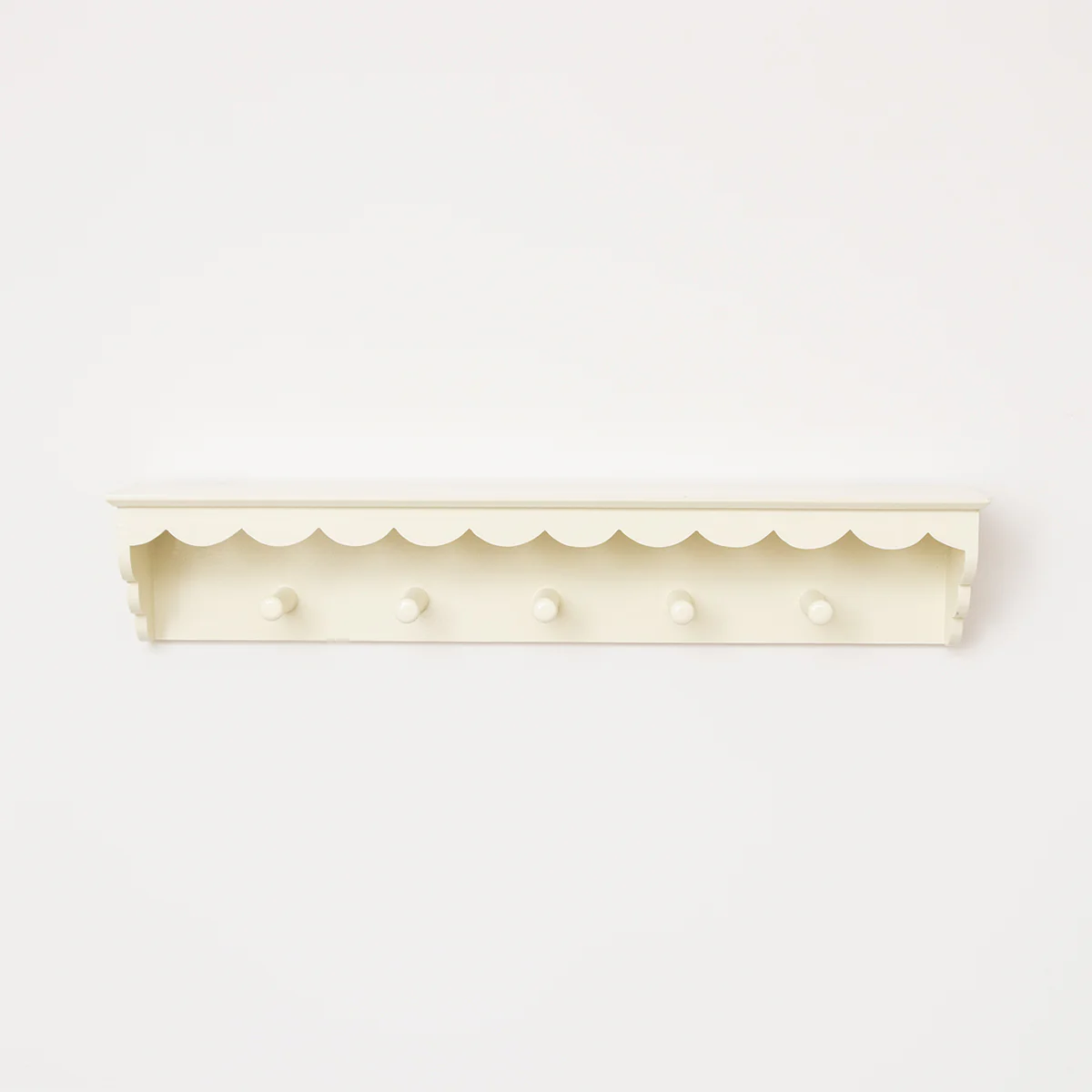 Ivory Painted Scalloped Edge Coat Peg Rail Hooks with Shelf - 80cm - Image 7