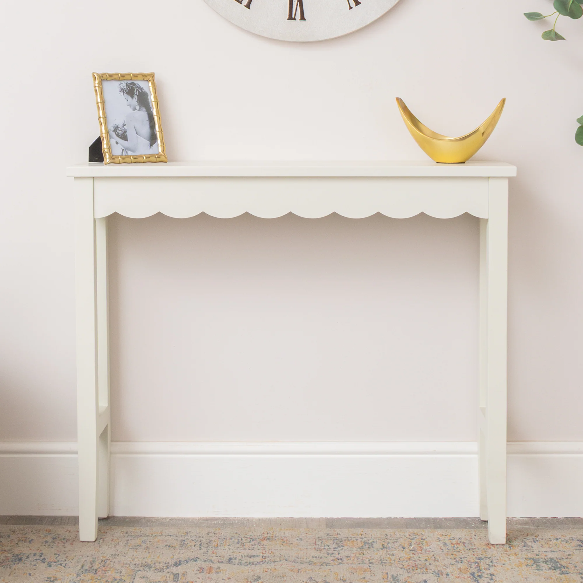 Ivory Scalloped Console Table - 93cm x 81cm