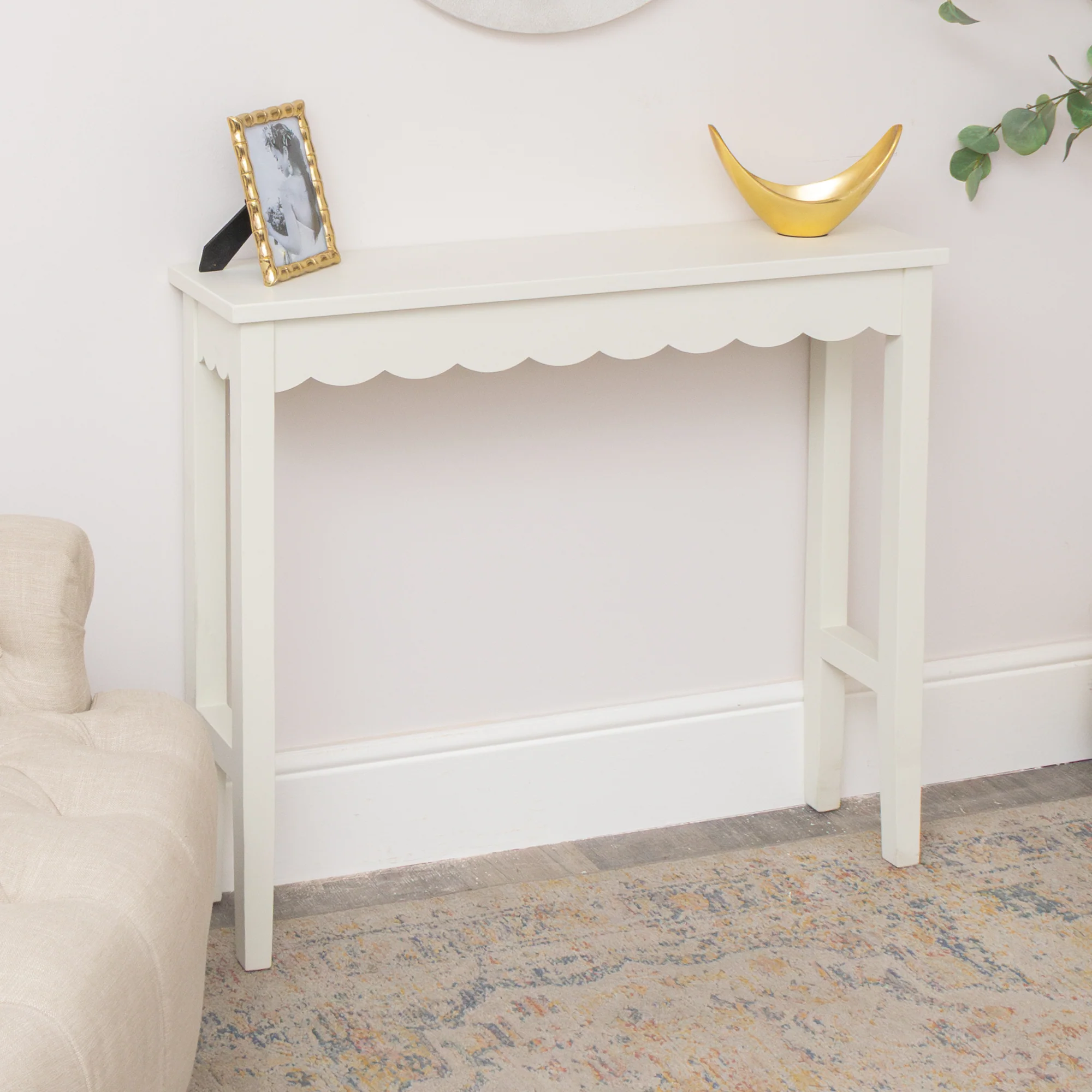 Ivory Scalloped Console Table - 93cm x 81cm - Image 5
