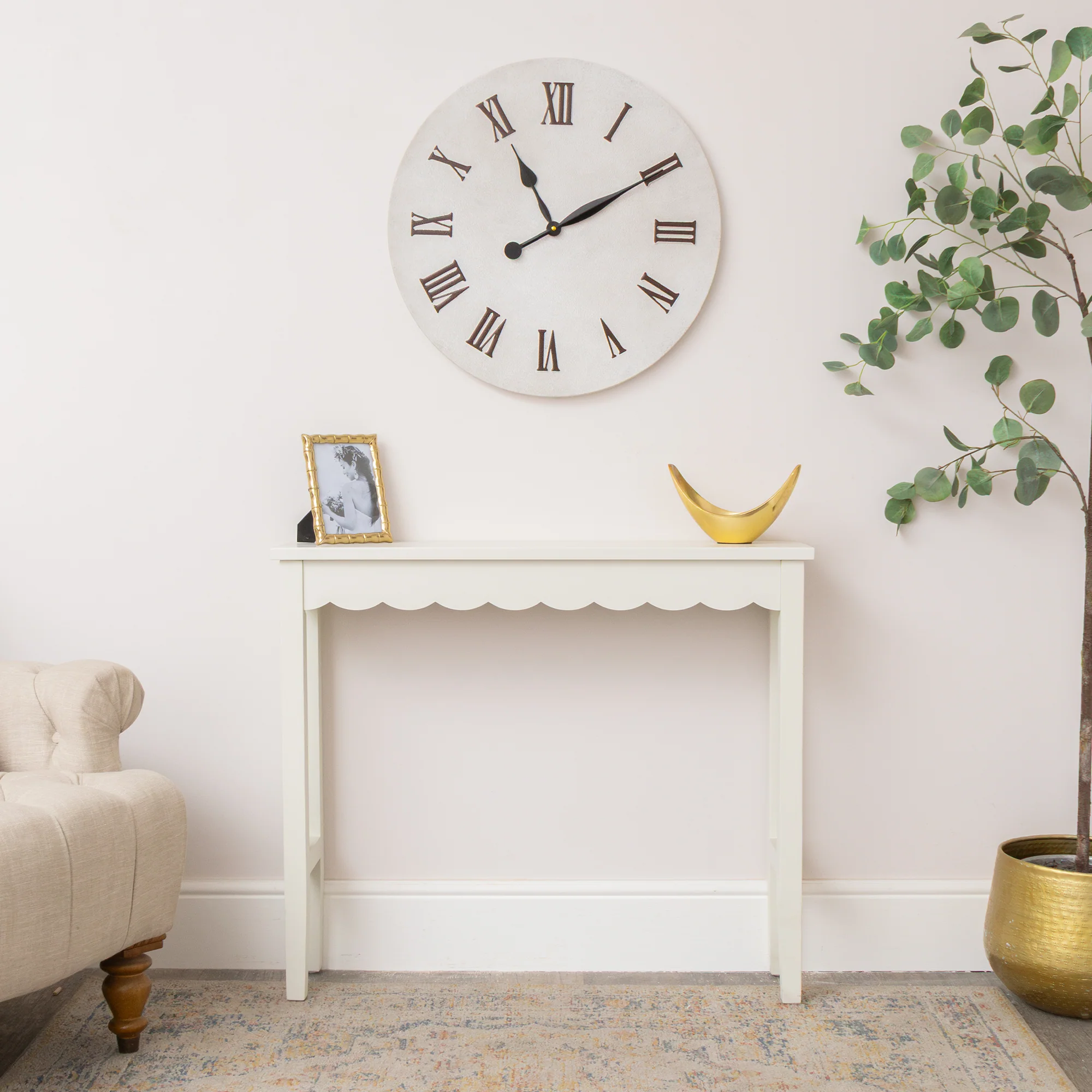 Ivory Scalloped Console Table - 93cm x 81cm - Image 6