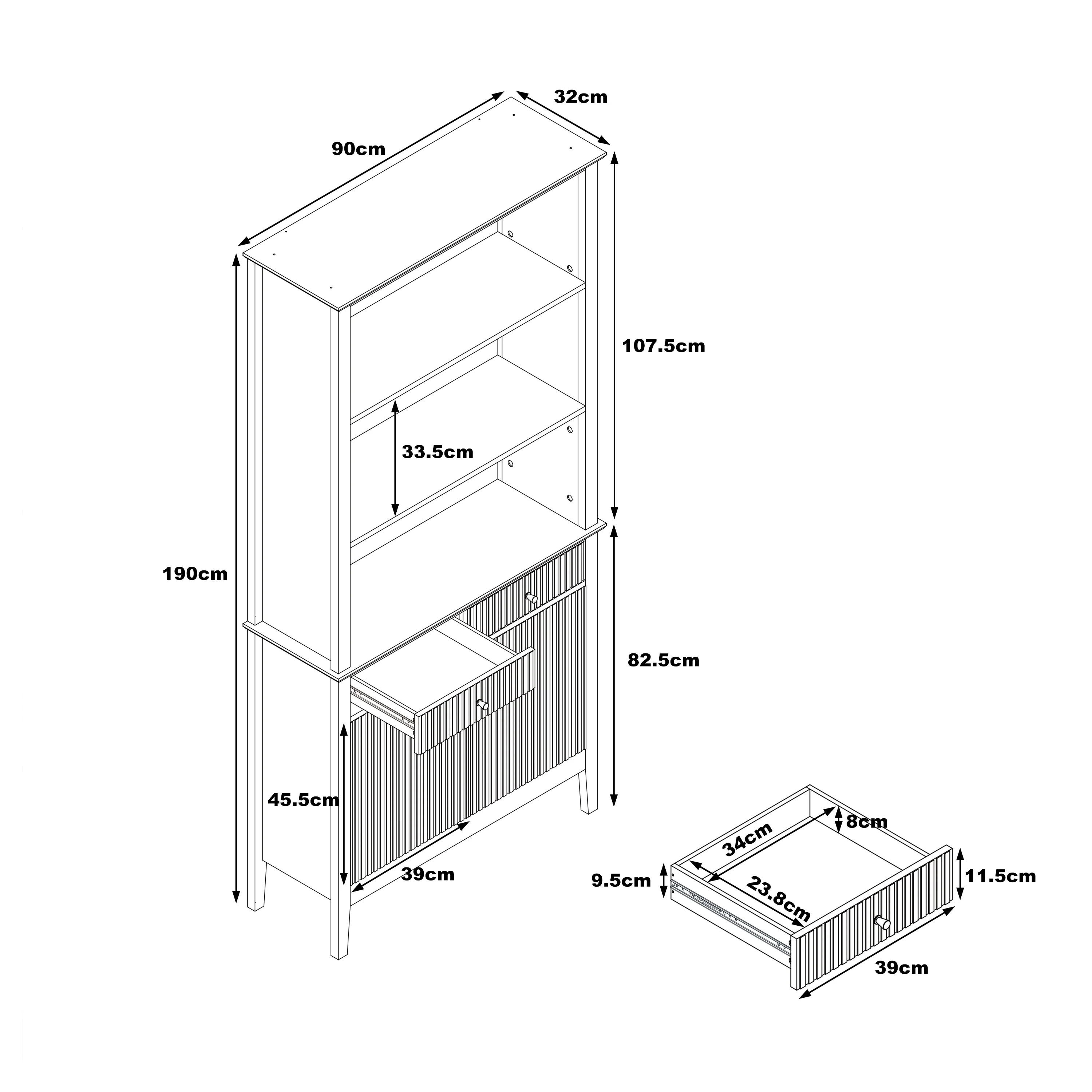 Large 2 Drawer & 2 Doors Freestanding Storage Display Cabinet - Hales Taupe Range - Image 10