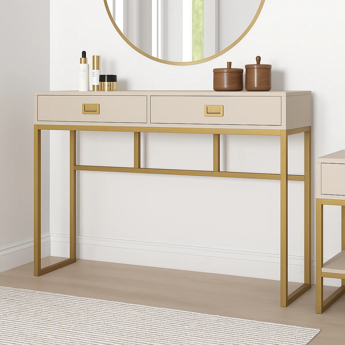 Large 2 Drawer Dressing Table and Pair of Bedside Tables - Elle Stone Range - Image 4