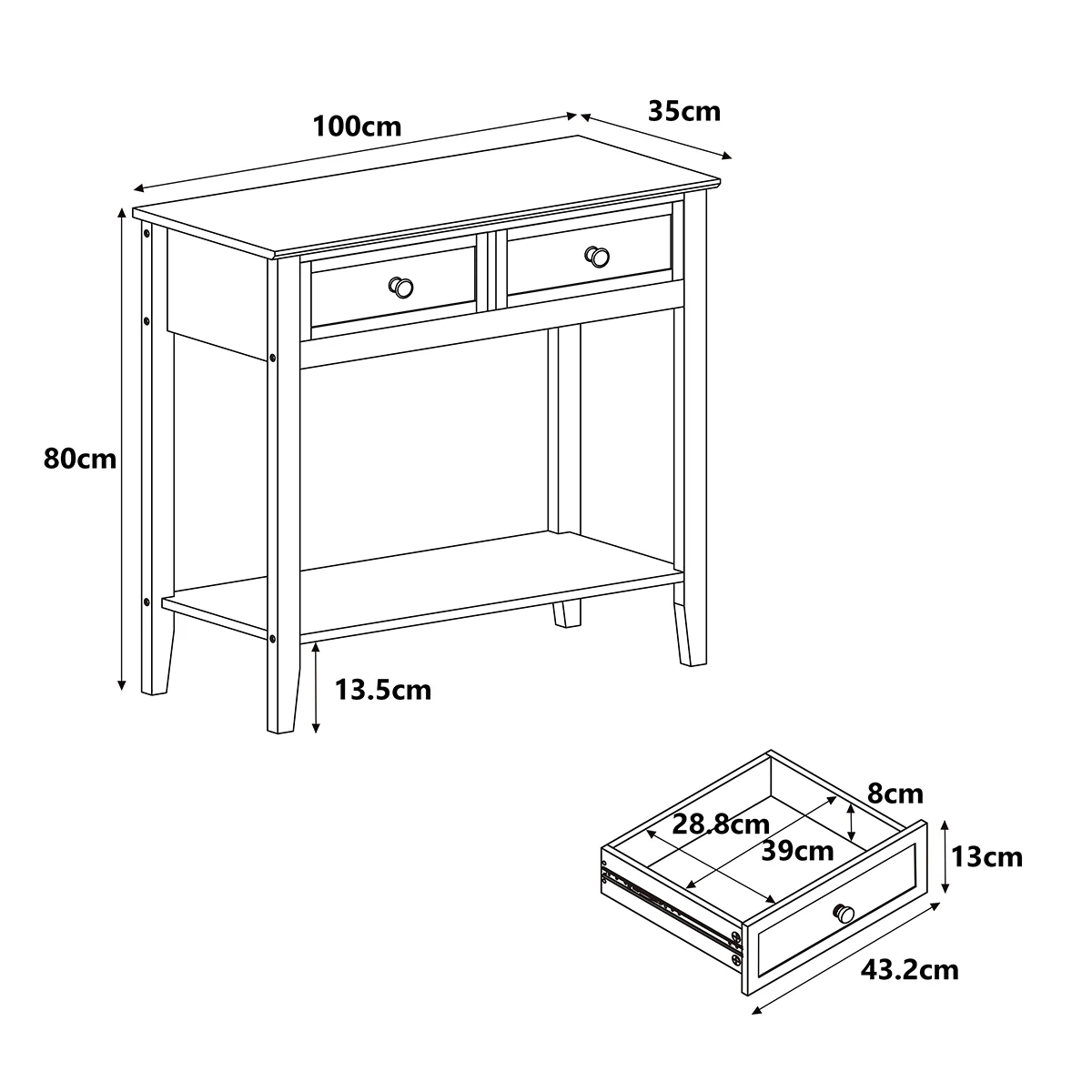 Large 2 Drawer Sideboard Console Table - Rowley Pale Cream Range - Image 5