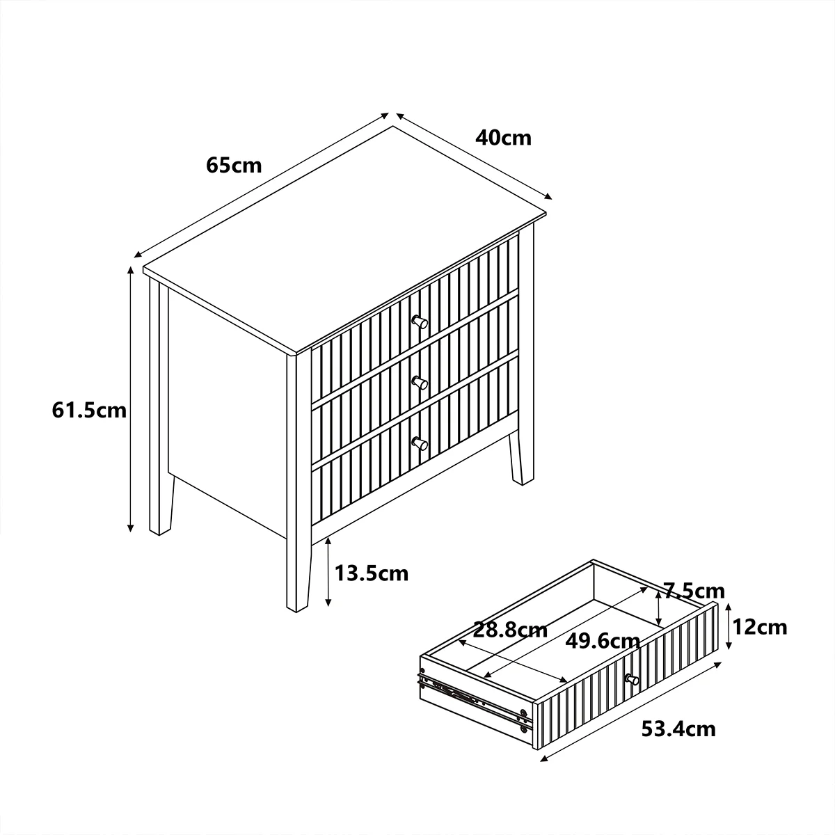 Large 3 Drawer Bedside Table - Hales Pale Wood Range - Image 6
