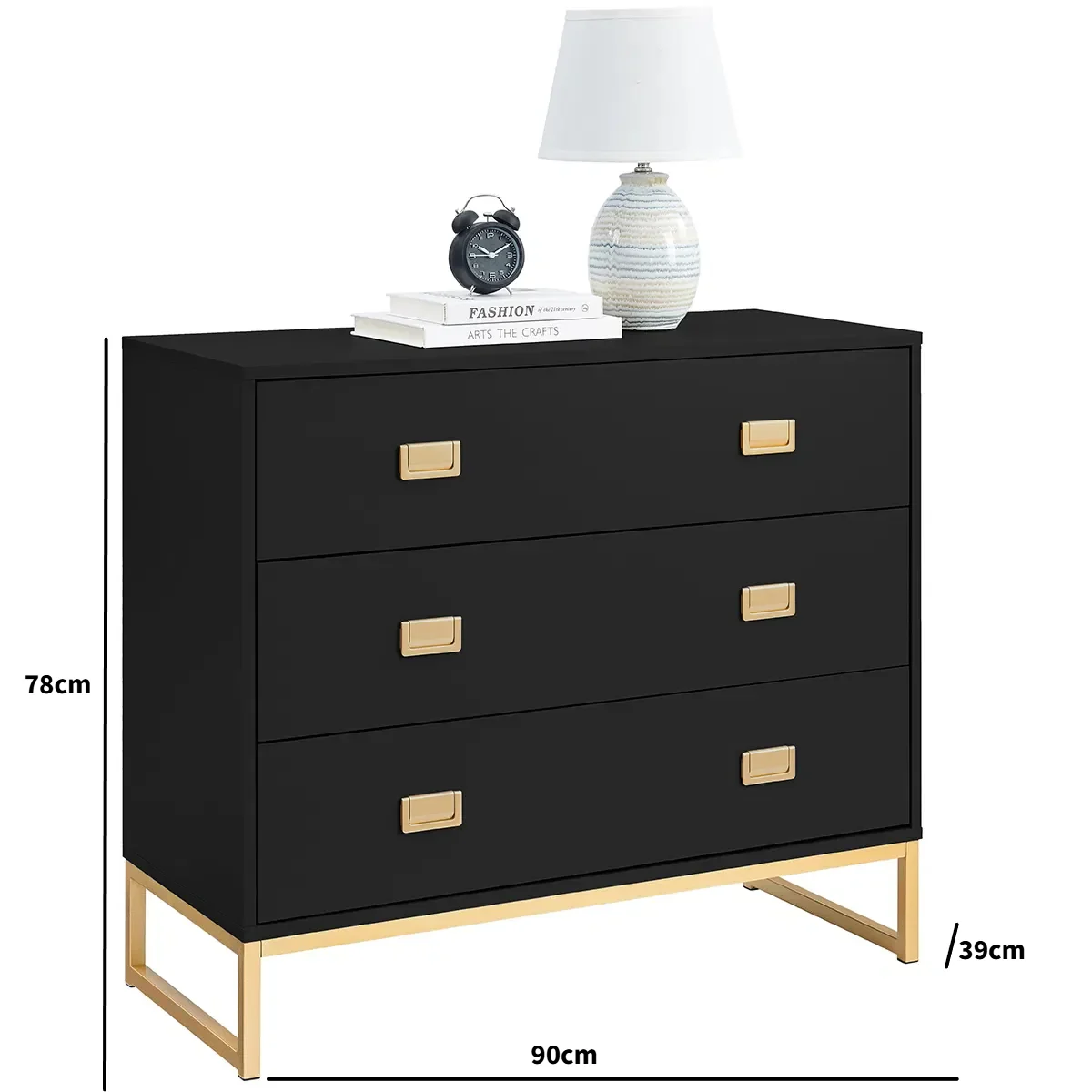 Large 3 Drawer Chest of Drawers - Elle Black Range - Image 3