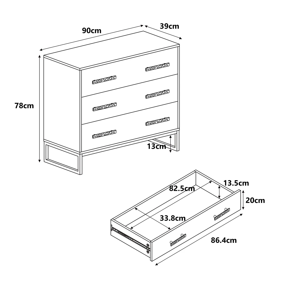 Large 3 Drawer Chest Of Drawers & Pair Of 3 Drawer Bedside Tables - Luna Black Range - Image 6