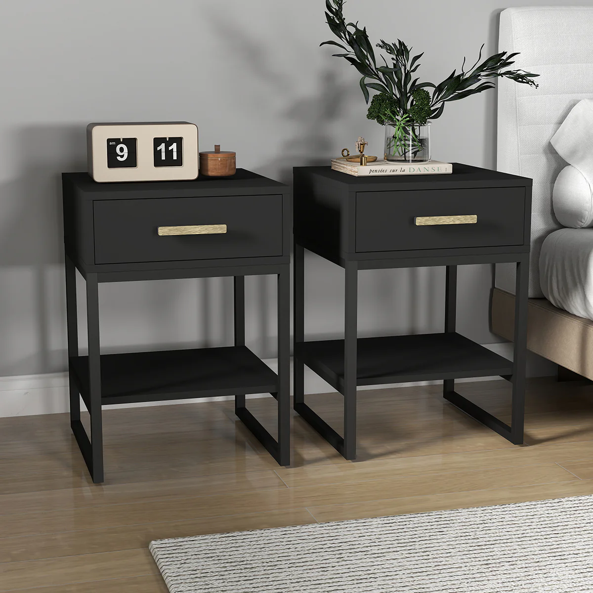 Large 3 Drawer Chest Of Drawers & Pair Of One Drawer Bedside Tables - Luna Black Range - Image 3