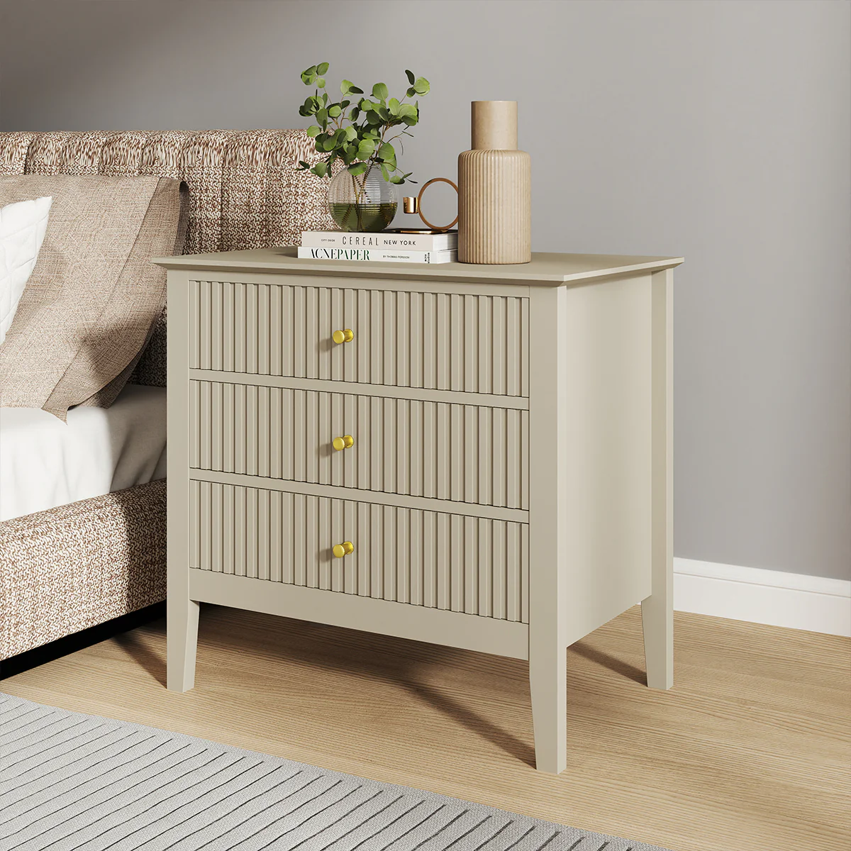 Large 6 Drawer Chest Of Drawers and Pair Of Large Bedside Tables - Hales Taupe Range - Image 3