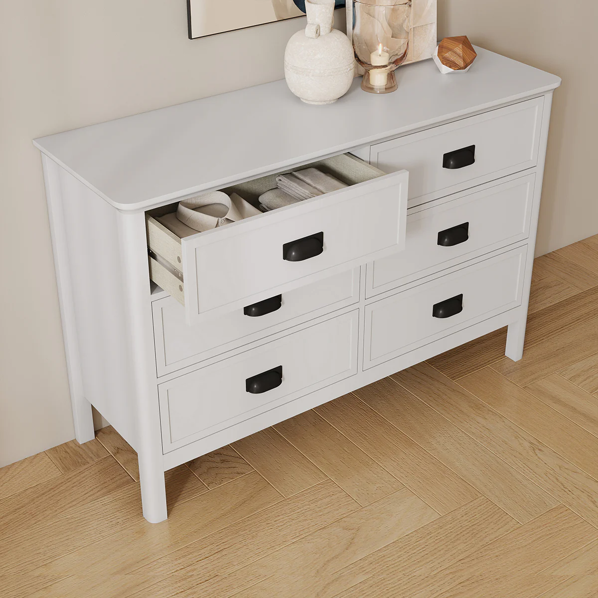 Large 6 Drawer Chest of Drawers and Pair of Bedside Tables - Lawrence Ivory Range - Image 3