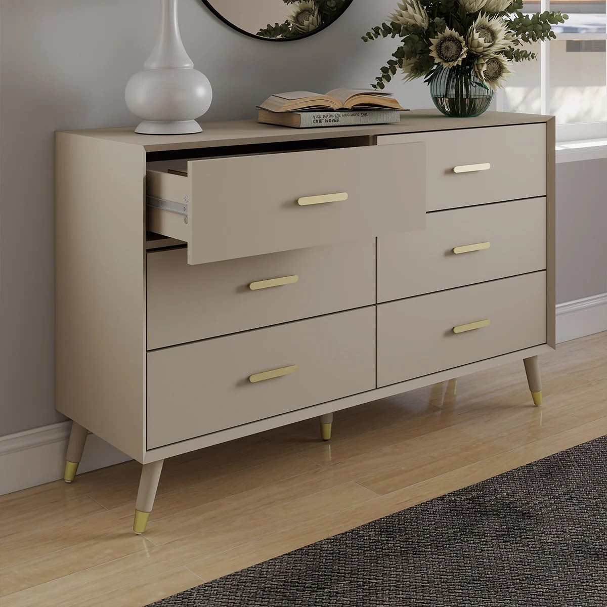 Large 6 Drawer Chest of Drawers - Oslo Taupe Range - Image 3