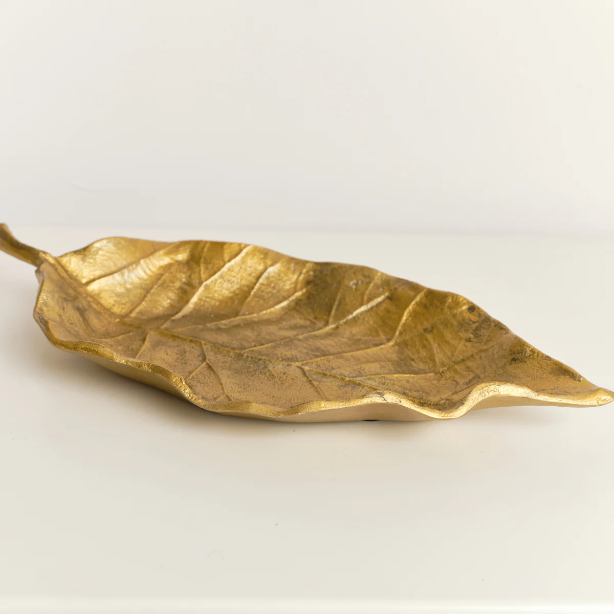 Large Antique Gold Bay Leaf Shaped Trinket Tray - 36cm - Image 4