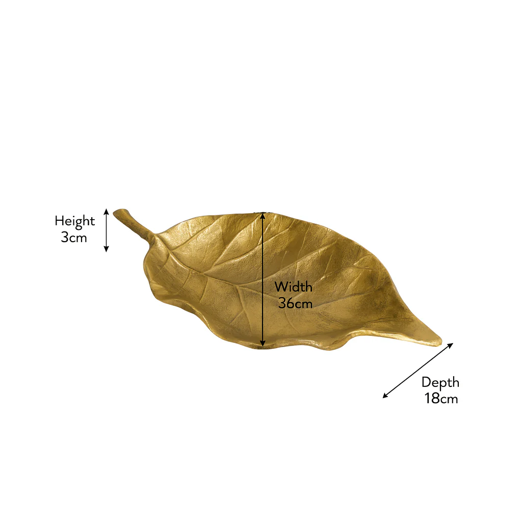 Large Antique Gold Bay Leaf Shaped Trinket Tray - 36cm - Image 5