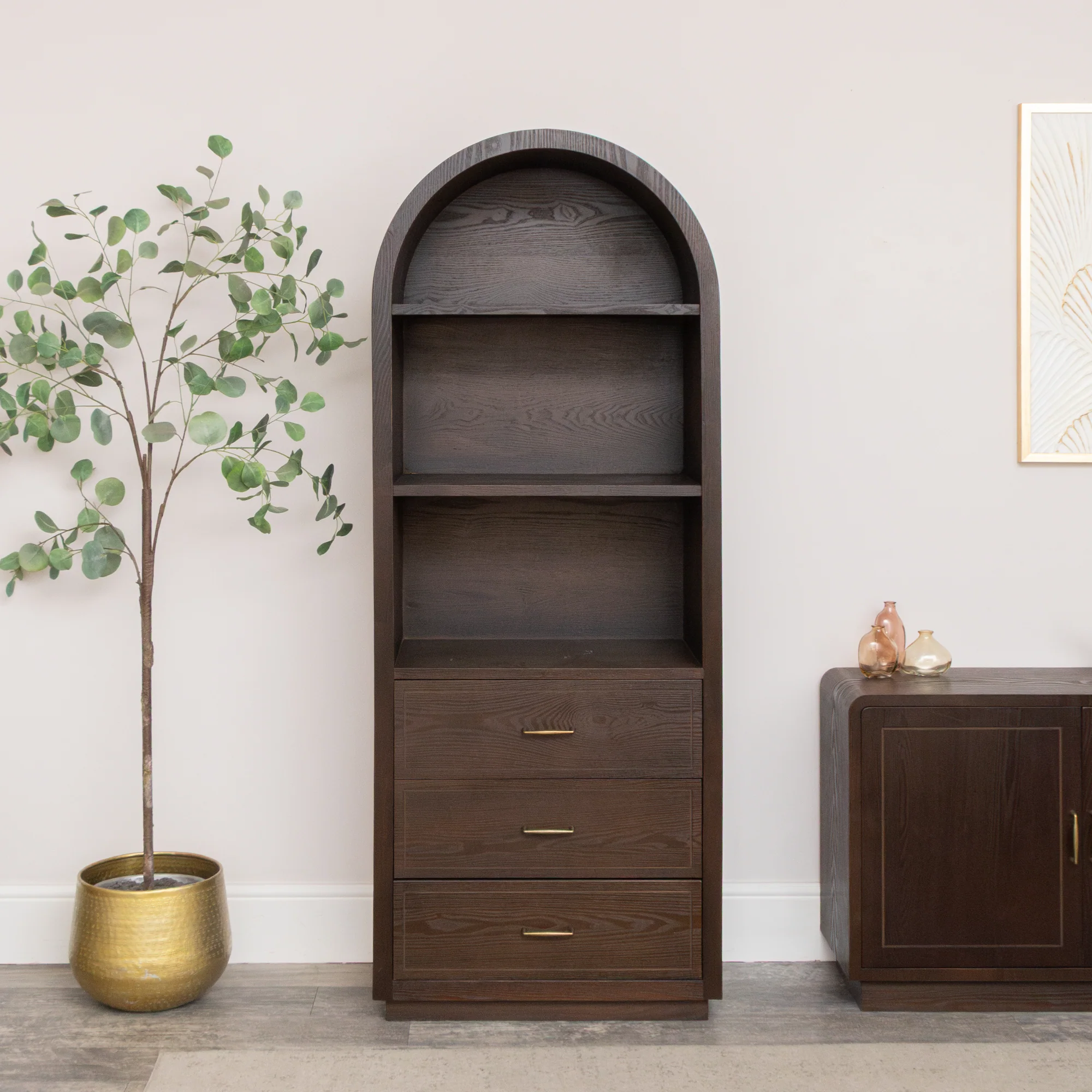Large Arched Dark Wood Freestanding Storage Cabinet - Kingsley Range - Image 7