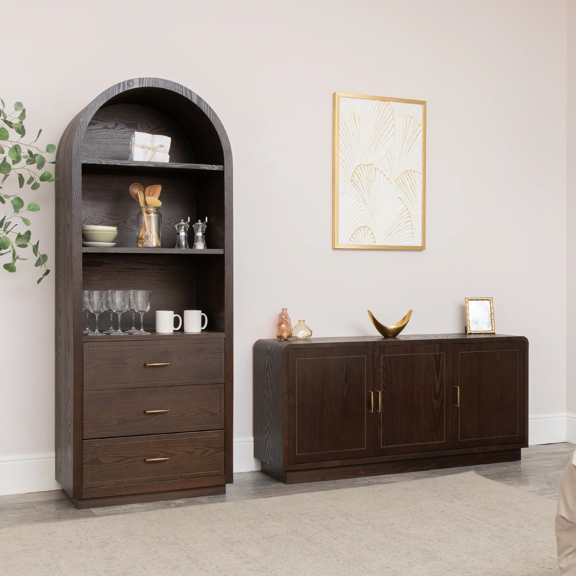 Large Arched Dark Wood Freestanding Storage Cabinet - Kingsley Range - Image 8