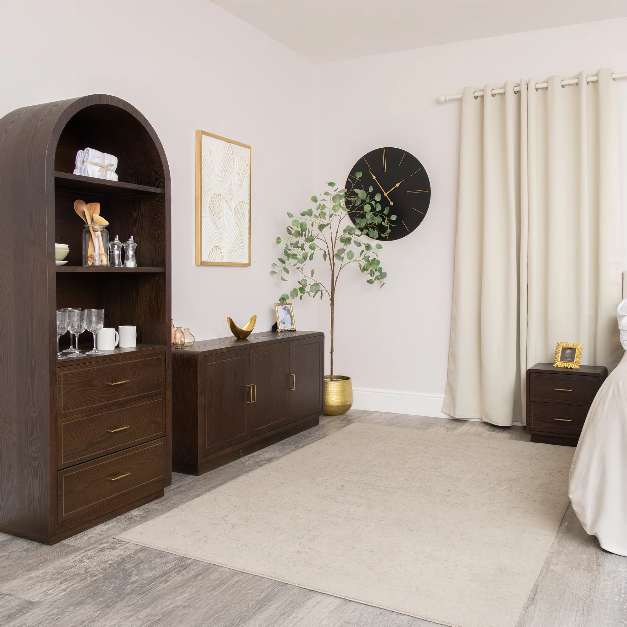 Large Arched Dark Wood Freestanding Storage Cabinet - Kingsley Range - Image 9