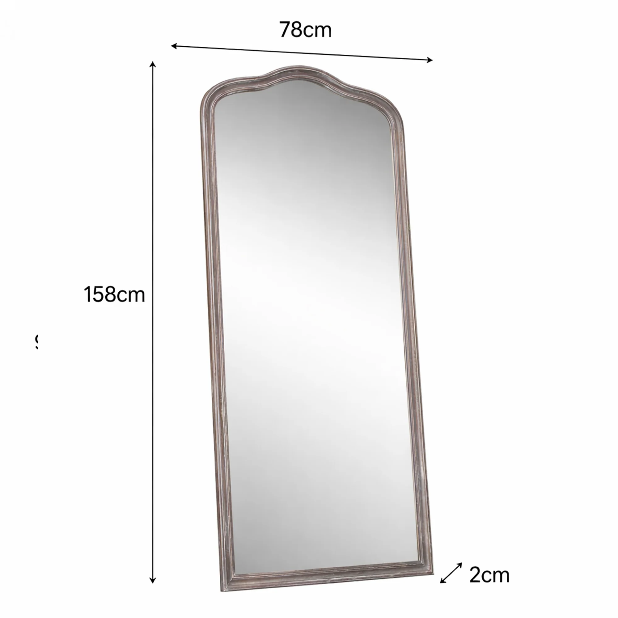 Large Arched Washed Wooden Framed Leaner Mirror - 78cm x 158cm - Image 7