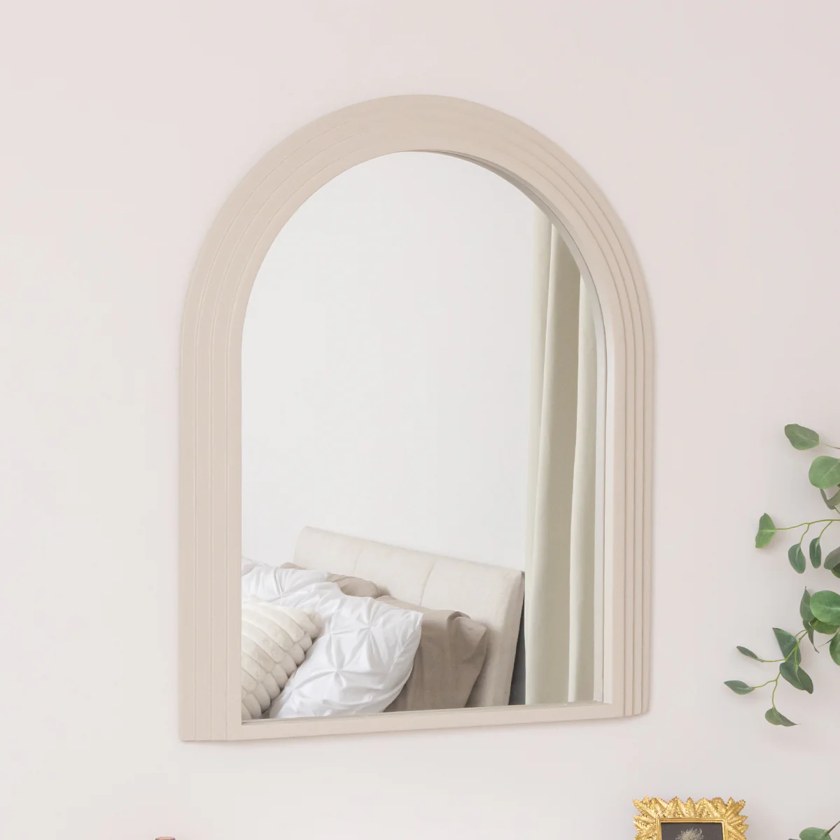 Large Beige Arched Wall Mirror - 90cm x 75cm