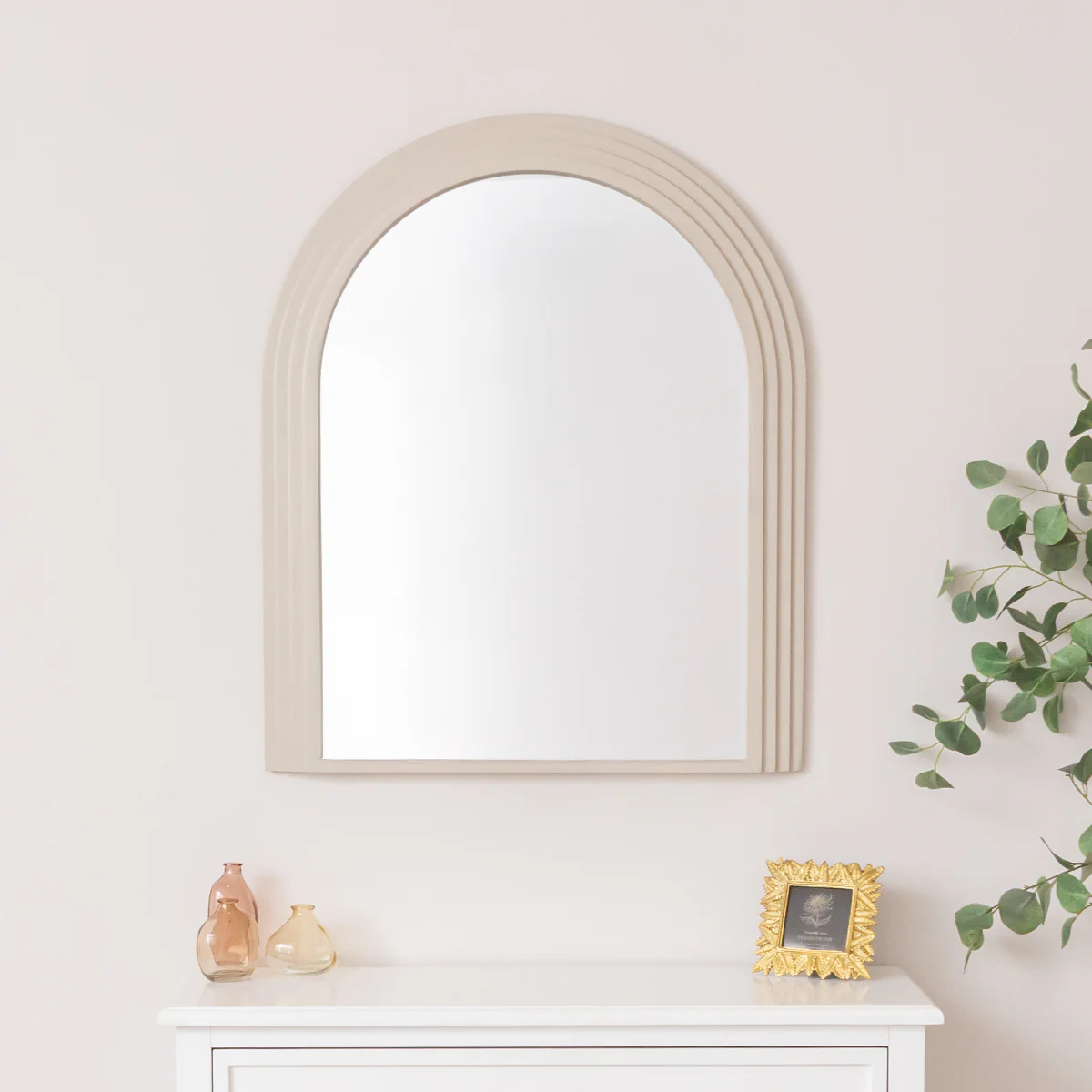 Large Beige Arched Wall Mirror - 90cm x 75cm - Image 4