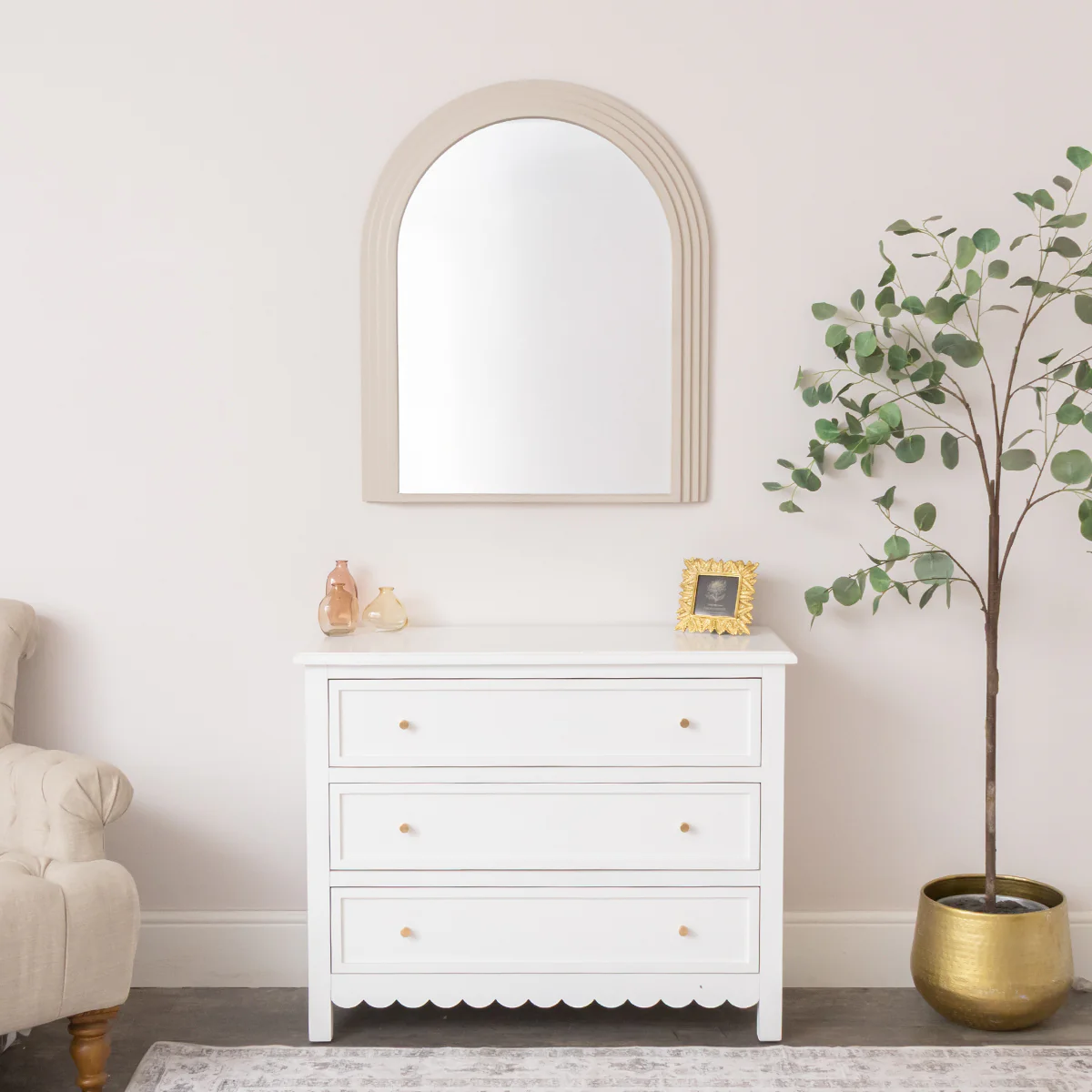 Large Beige Arched Wall Mirror - 90cm x 75cm - Image 6