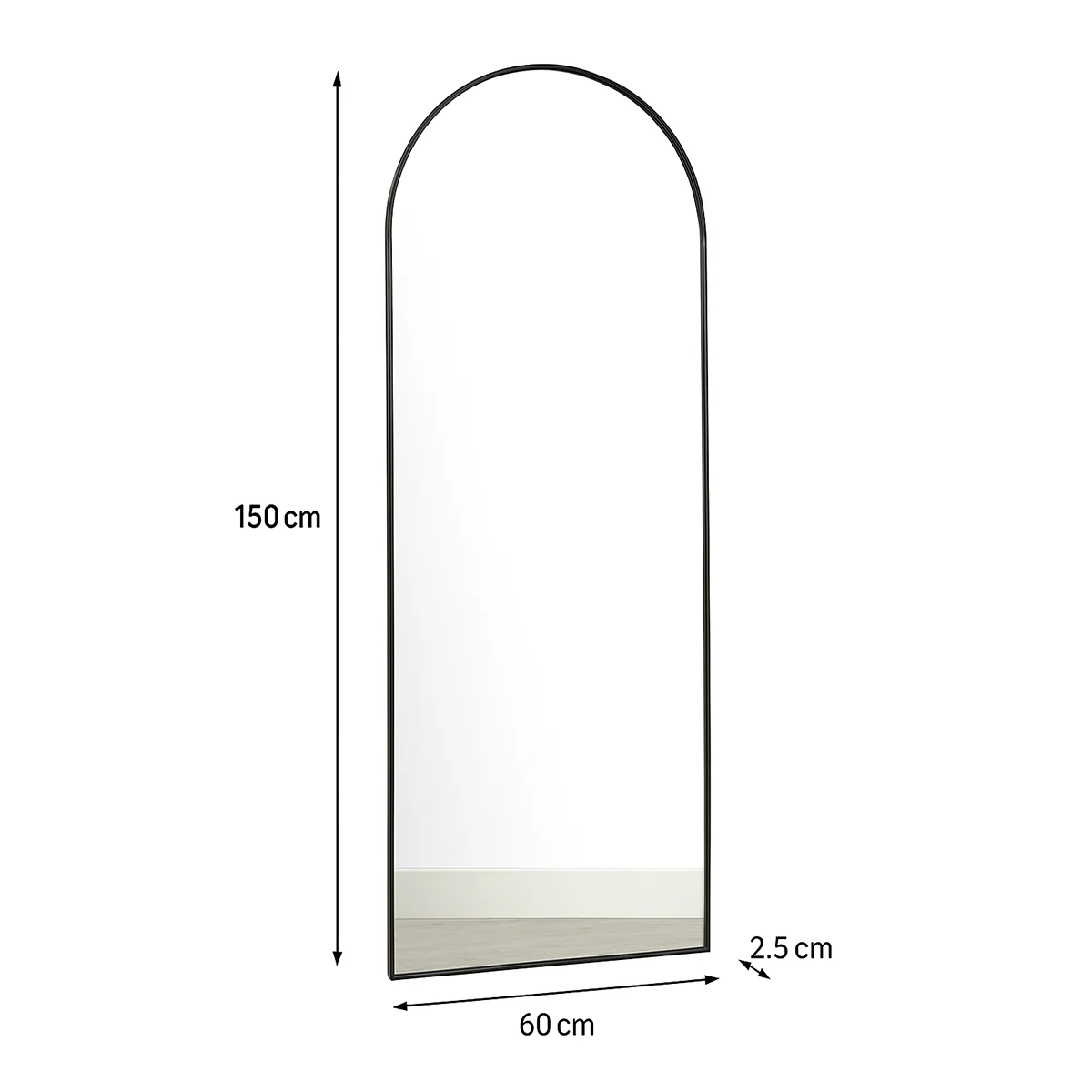 Large Black Arched Leaner Mirror 150cm x 60cm - Image 5