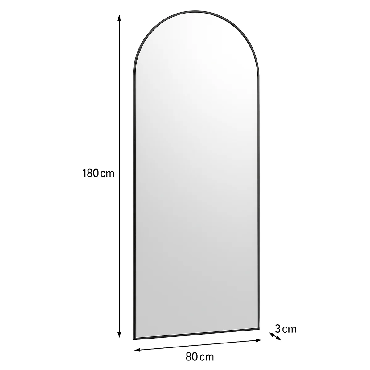 Large Black Arched Wall / Leaner Mirror - 180cm x 80cm - Image 5