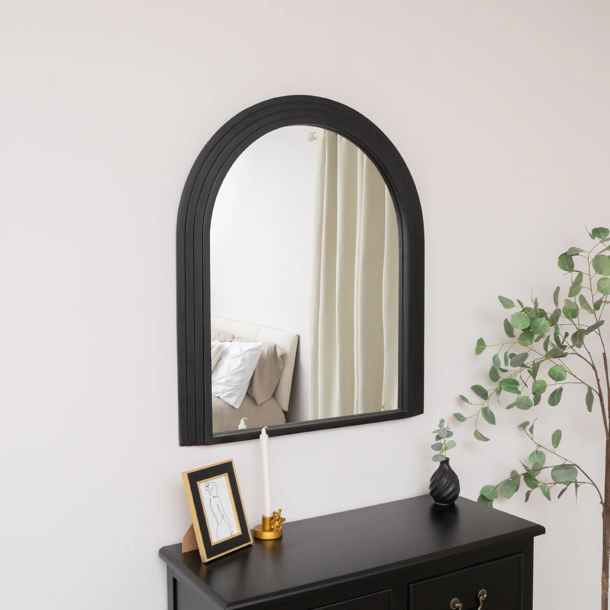 Large Black Arched Wall Mirror - 90cm x 75cm - Image 6