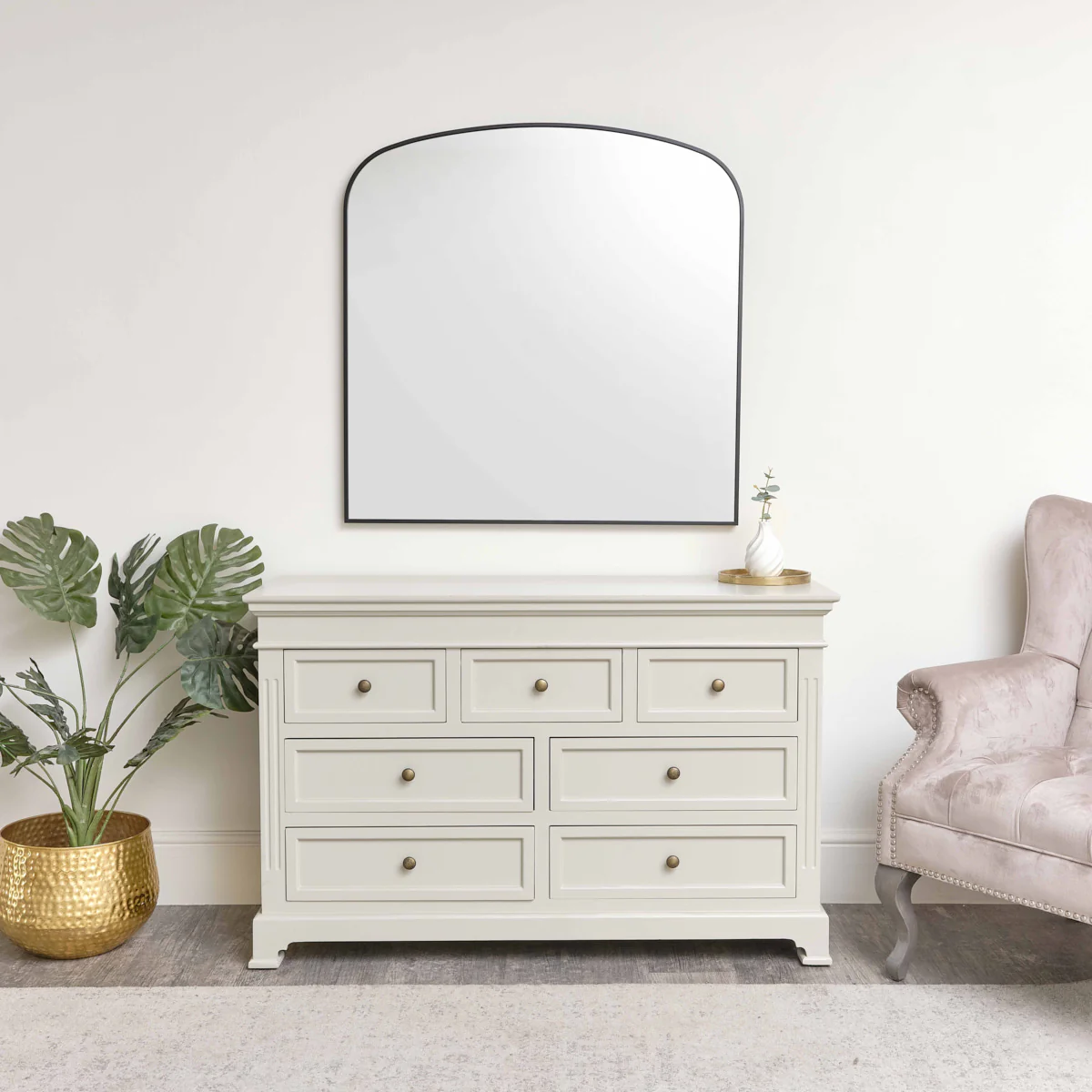 Large Black Framed Arched Wall Mirror 92cm x 91cm - Image 6