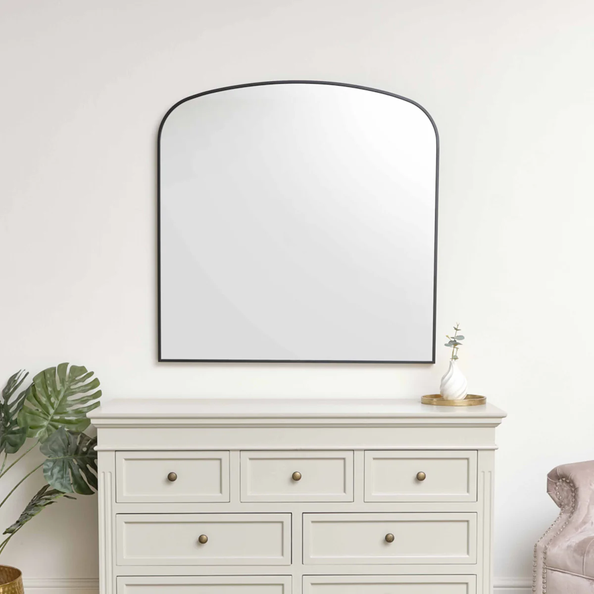 Large Black Framed Arched Wall Mirror 92cm x 91cm - Image 7