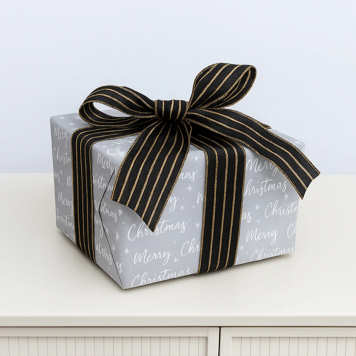 Large Black & Gold Striped Ribbon Christmas Garland - 270cm (2.7m / 106.3')