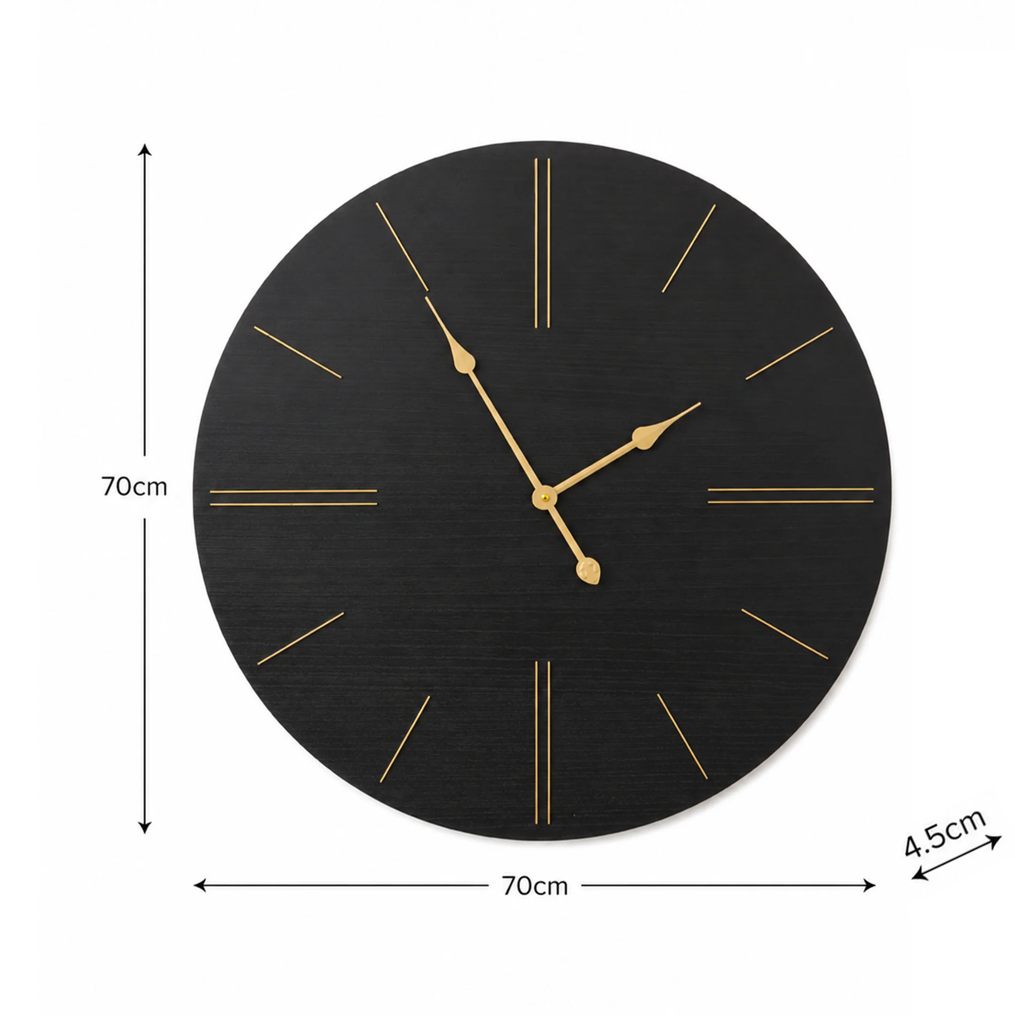Large Black Wooden Grain & Gold Detailed Wall Clock - 70cm x 70cm - Image 5