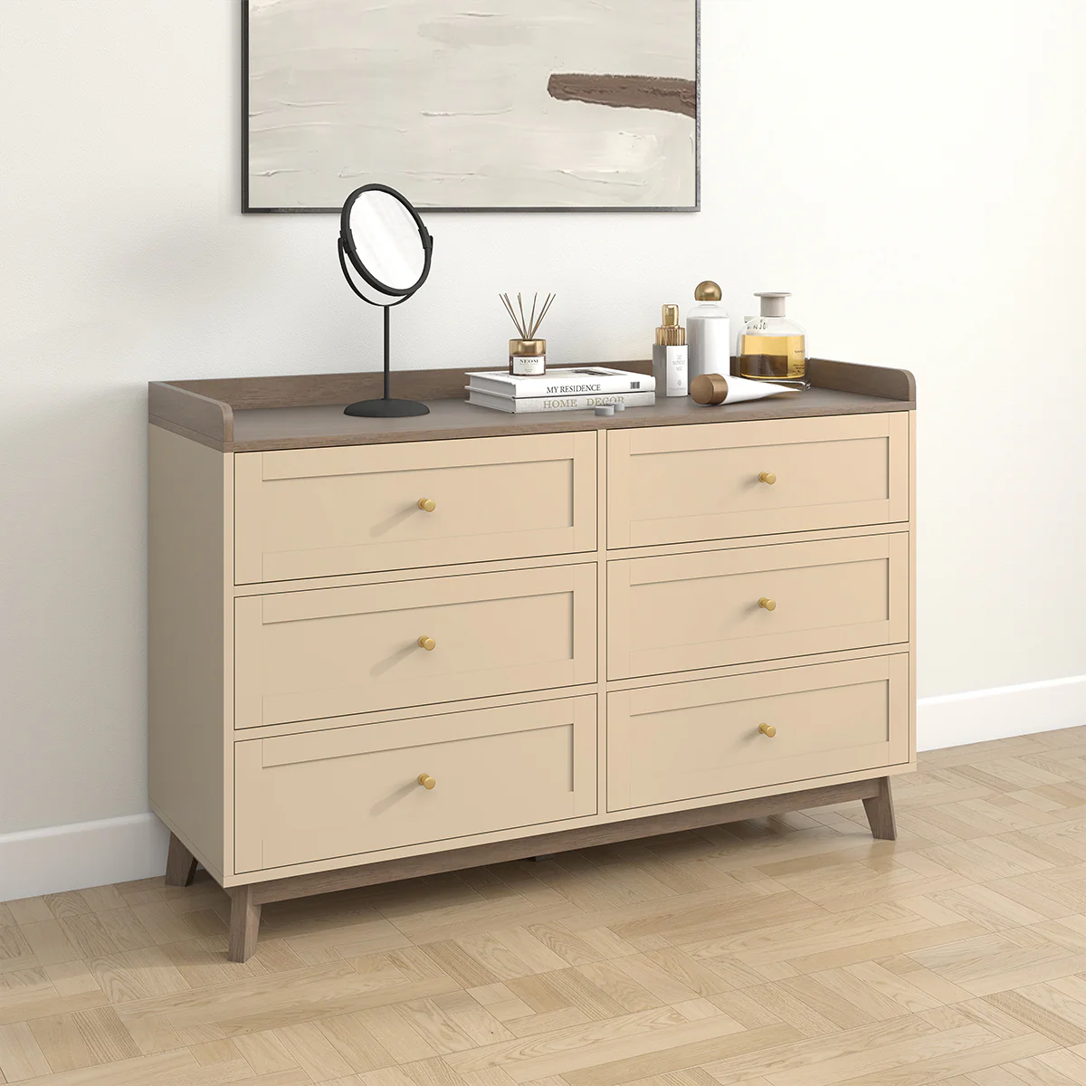 Large Cream 6 Drawer Chest of Drawers & Pair Of 3 Drawer Bedside Tables - Oswin Range - Image 6