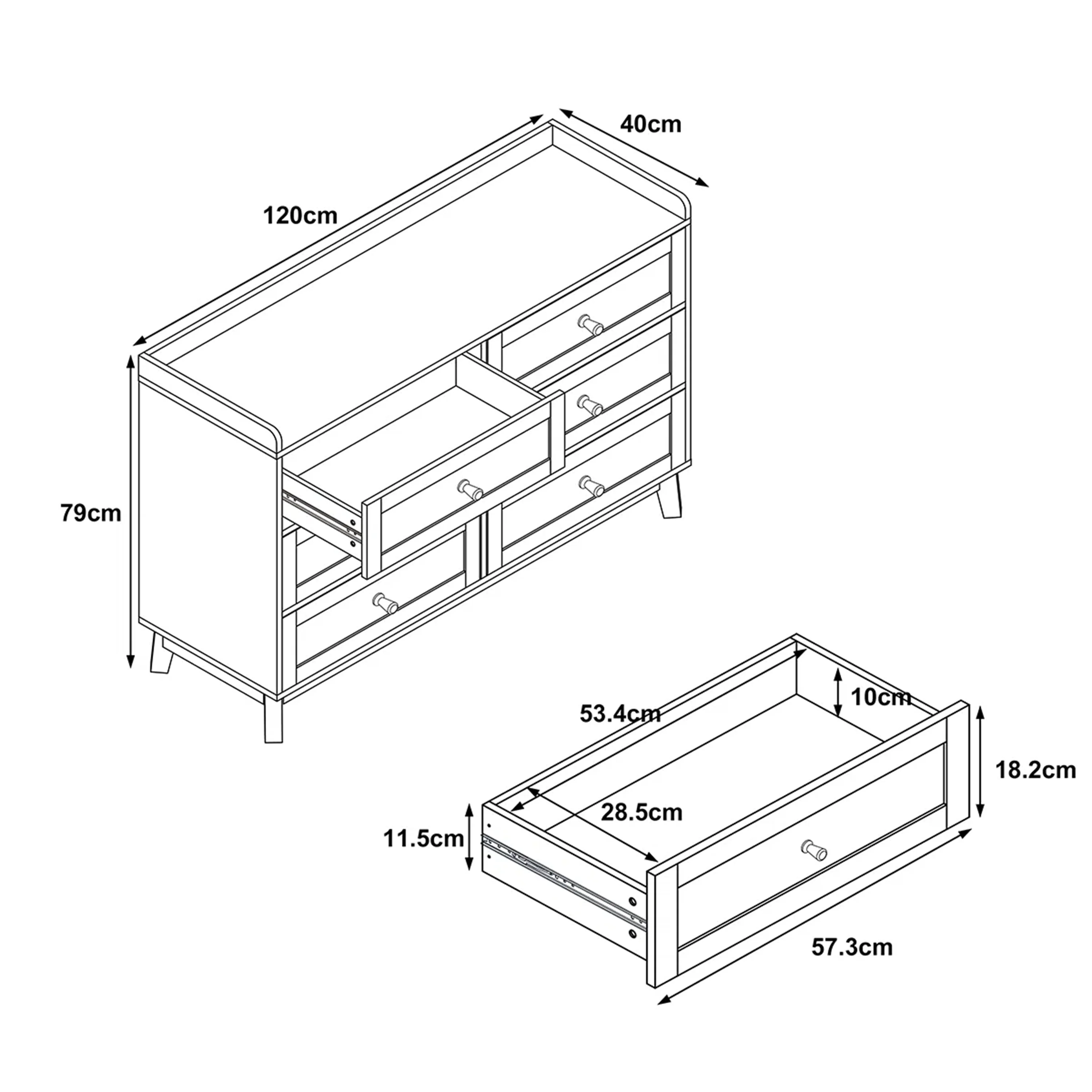 Large Cream 6 Drawer Chest of Drawers & Pair Of 3 Drawer Bedside Tables - Oswin Range - Image 8