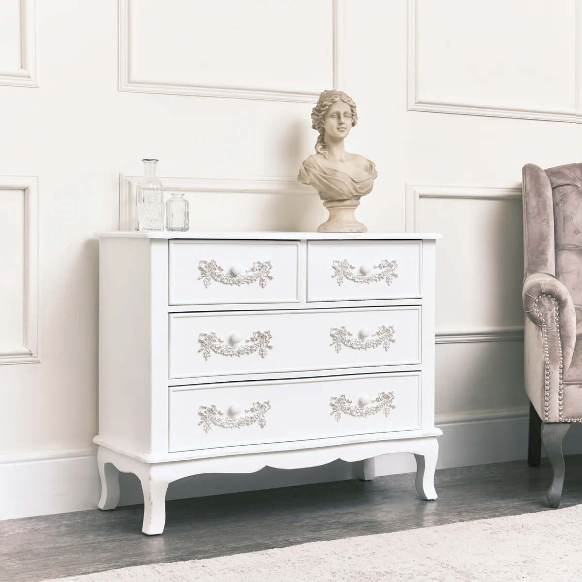Large Double Wardrobe, Dressing Table Set, Chest of Drawers & Pair of 3 Drawer Bedside Tables - Pays Blanc Range - Image 6