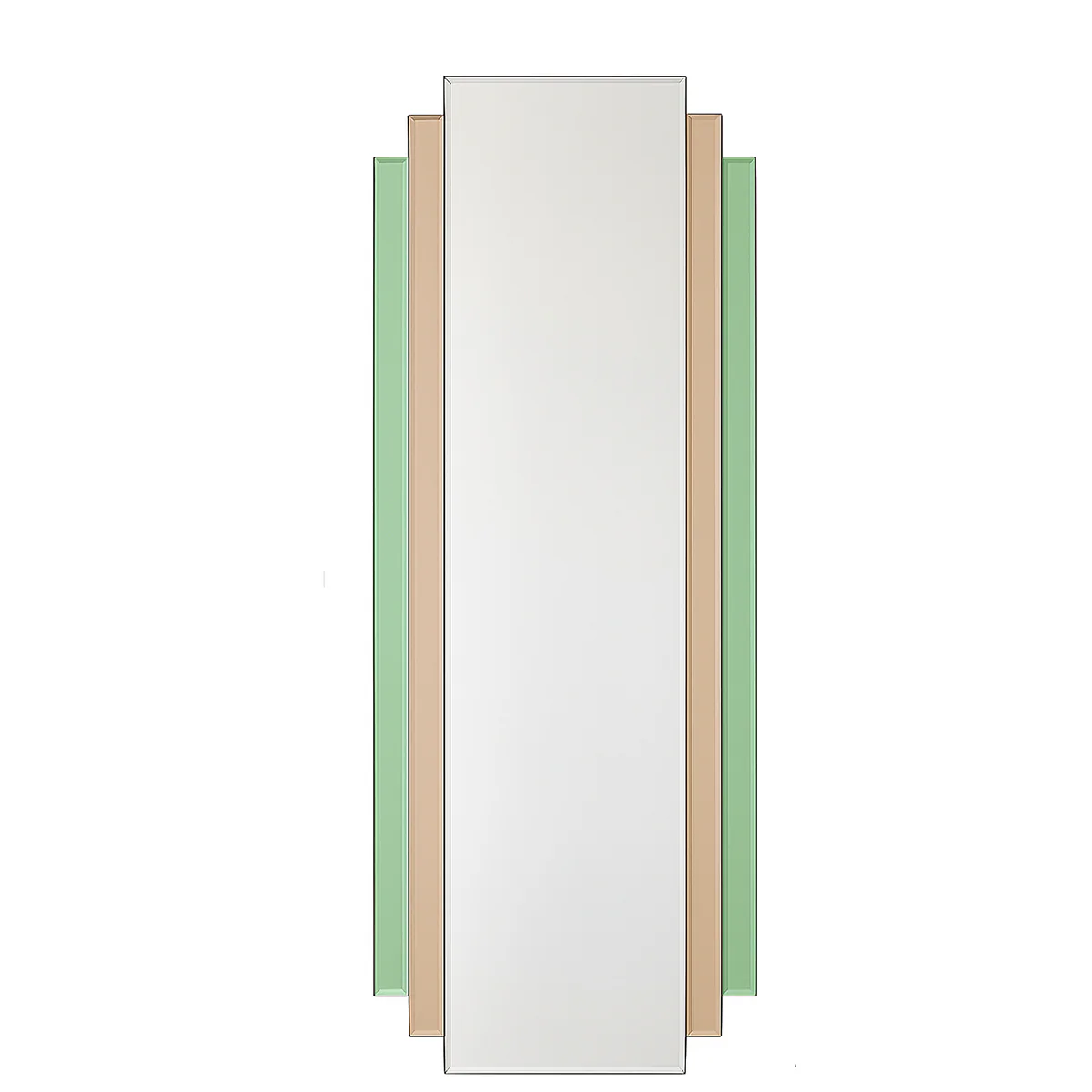 Large Frameless Pink & Green Glass Art Deco Wall Mirror 52cm x 142cm - Image 6